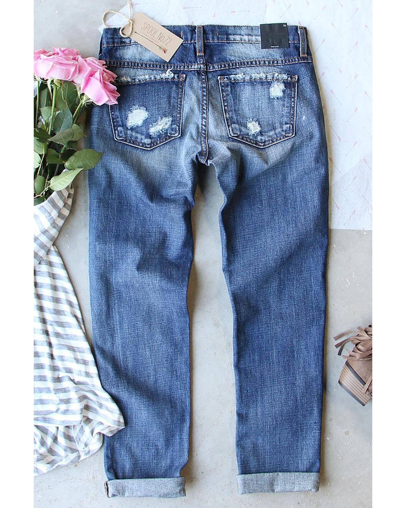 Azura Exchange Heart Patchwork Distressed Jeans - 14 US Secondary image
