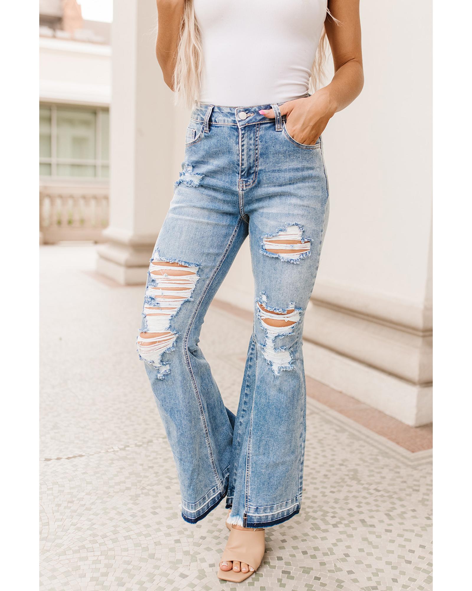 Azura Exchange Light Wash Distressed Flare Jeans - 12 US Main image