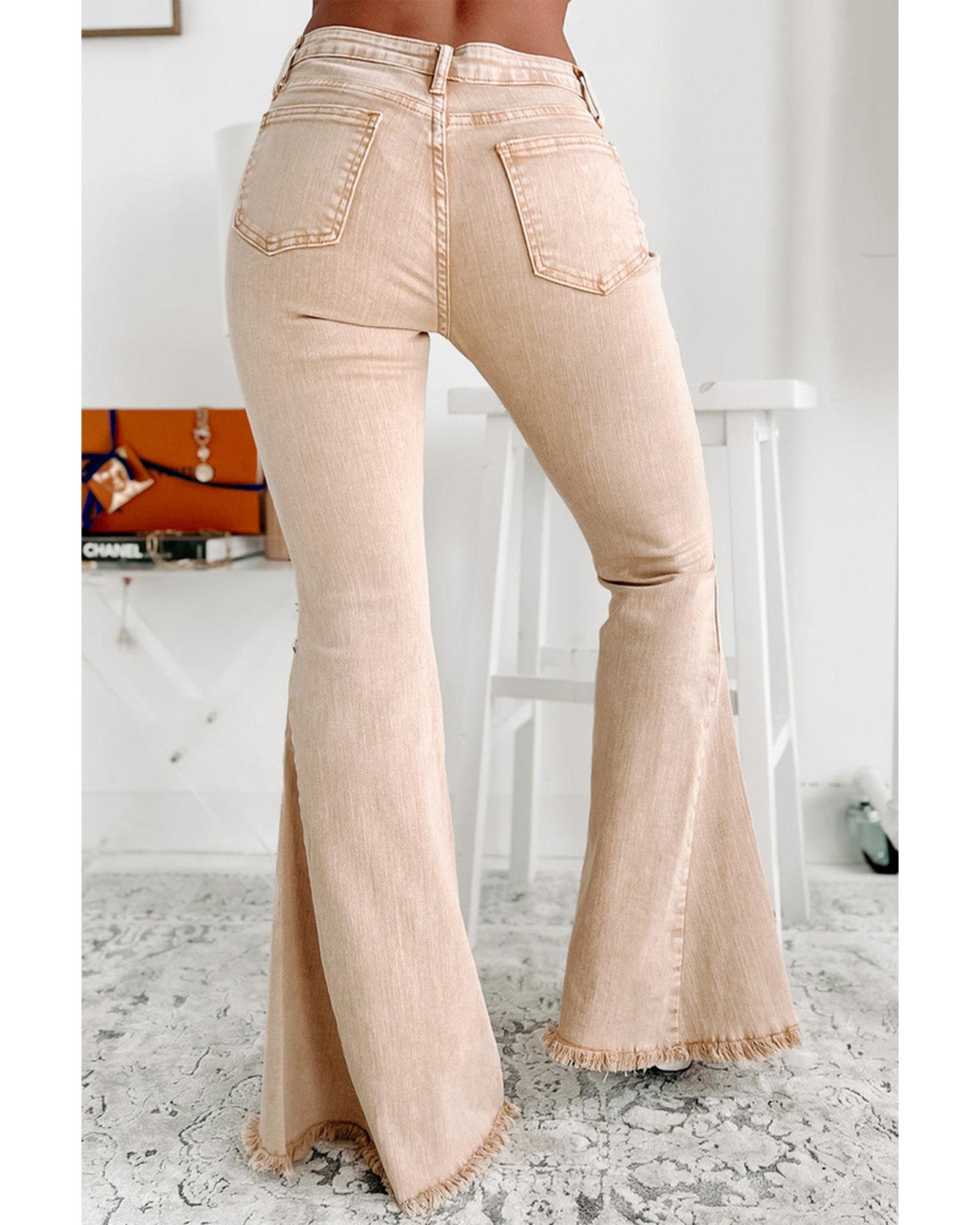 Azura Exchange Raw Edge Mid Waist Flared Jeans - 6 US Secondary image