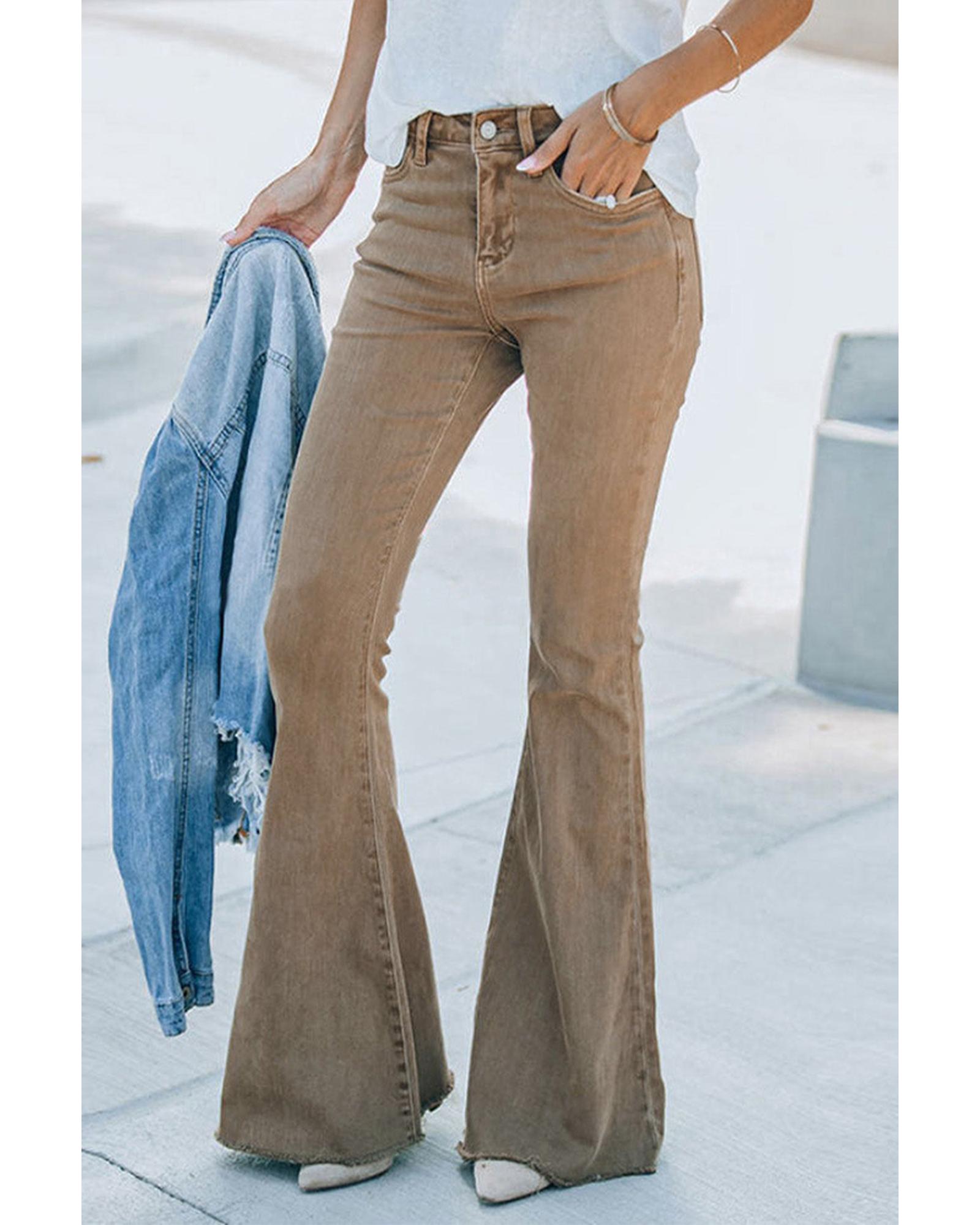 Azura Exchange Khaki High Waist Flare Jeans - 14 US Main image
