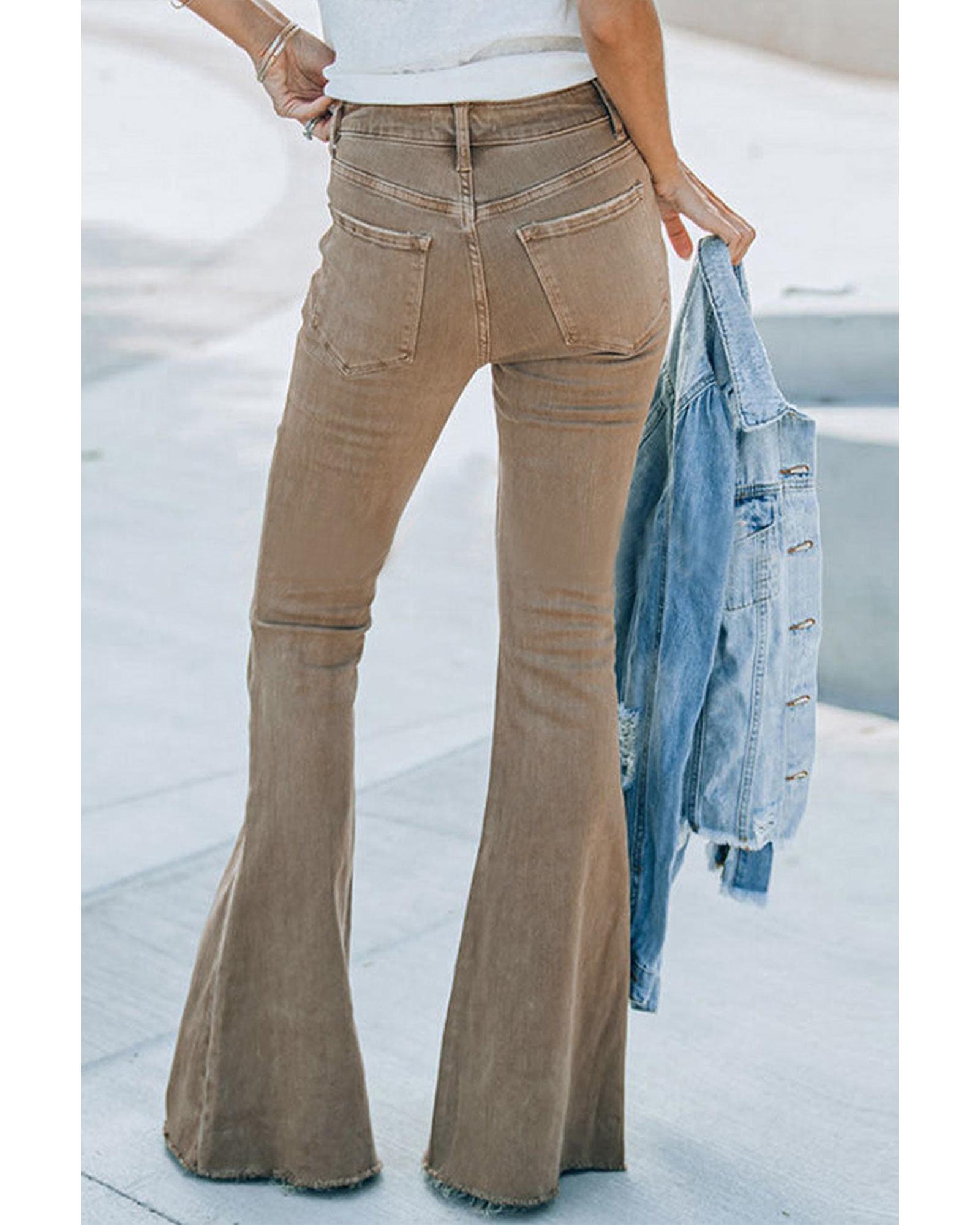 Azura Exchange Khaki High Waist Flare Jeans - 16 US Secondary image