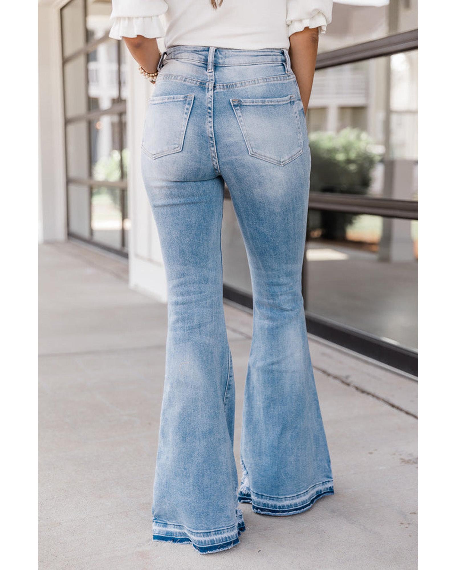 Azura Exchange Buttoned Distressed Flared Jeans - 10 US Secondary image