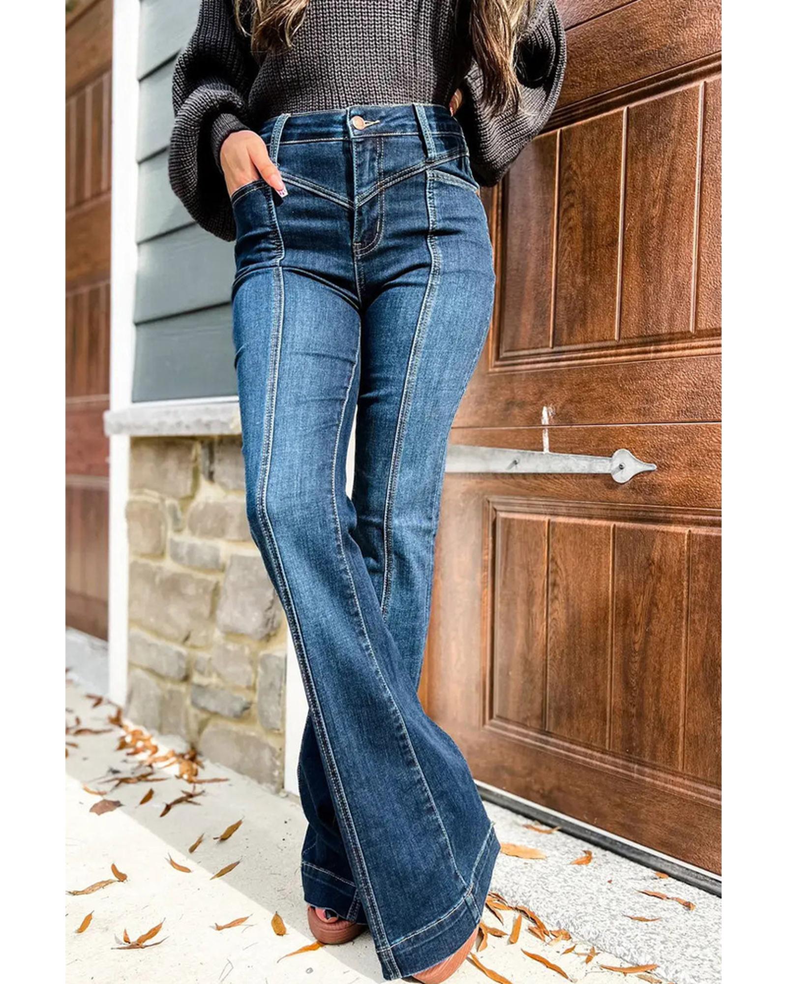 Azura Exchange High Waist Flare Jeans with Seam Stitching and Pockets - 10 US Main image