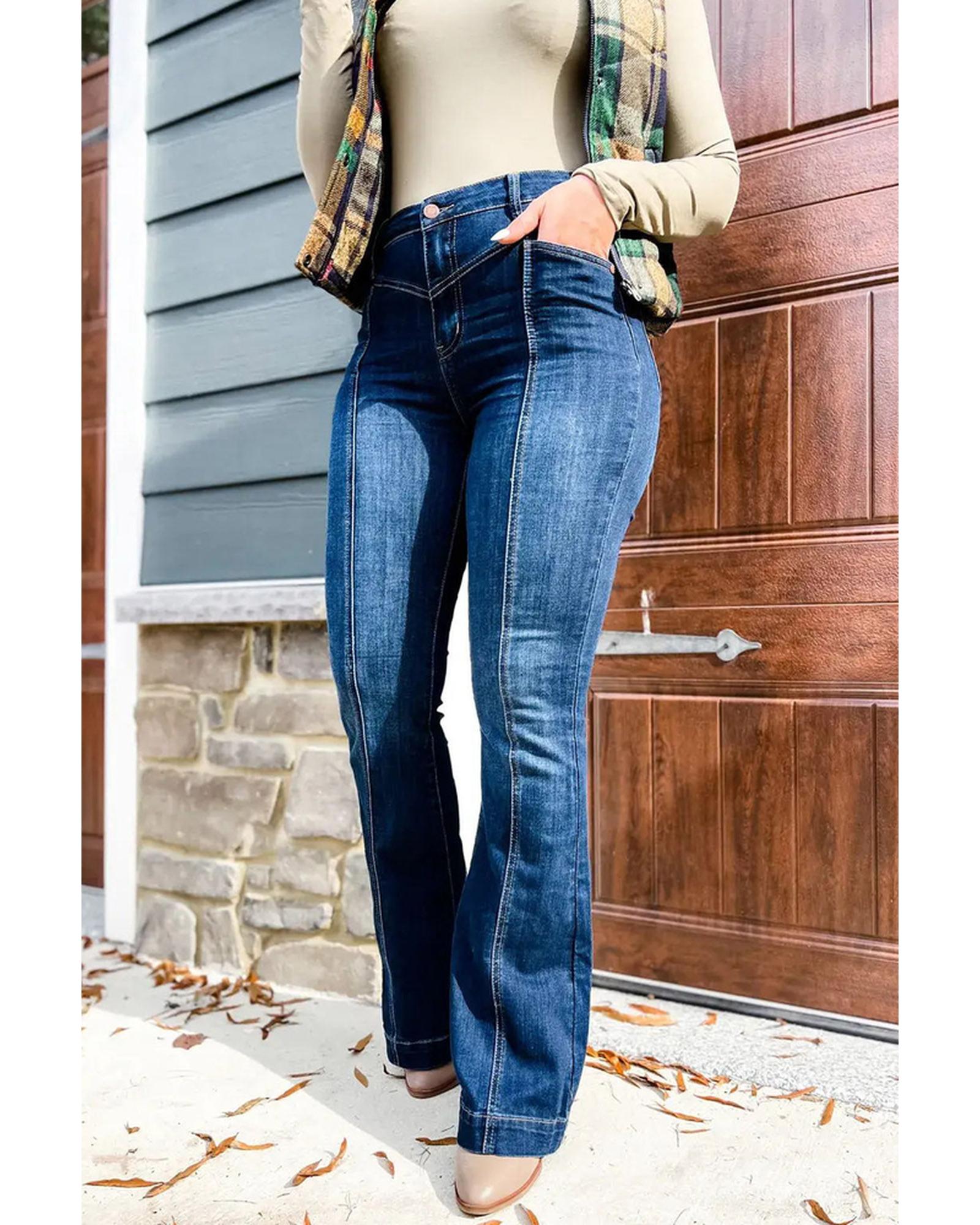 Azura Exchange High Waist Flare Jeans with Seam Stitching and Pockets - 12 US Secondary image