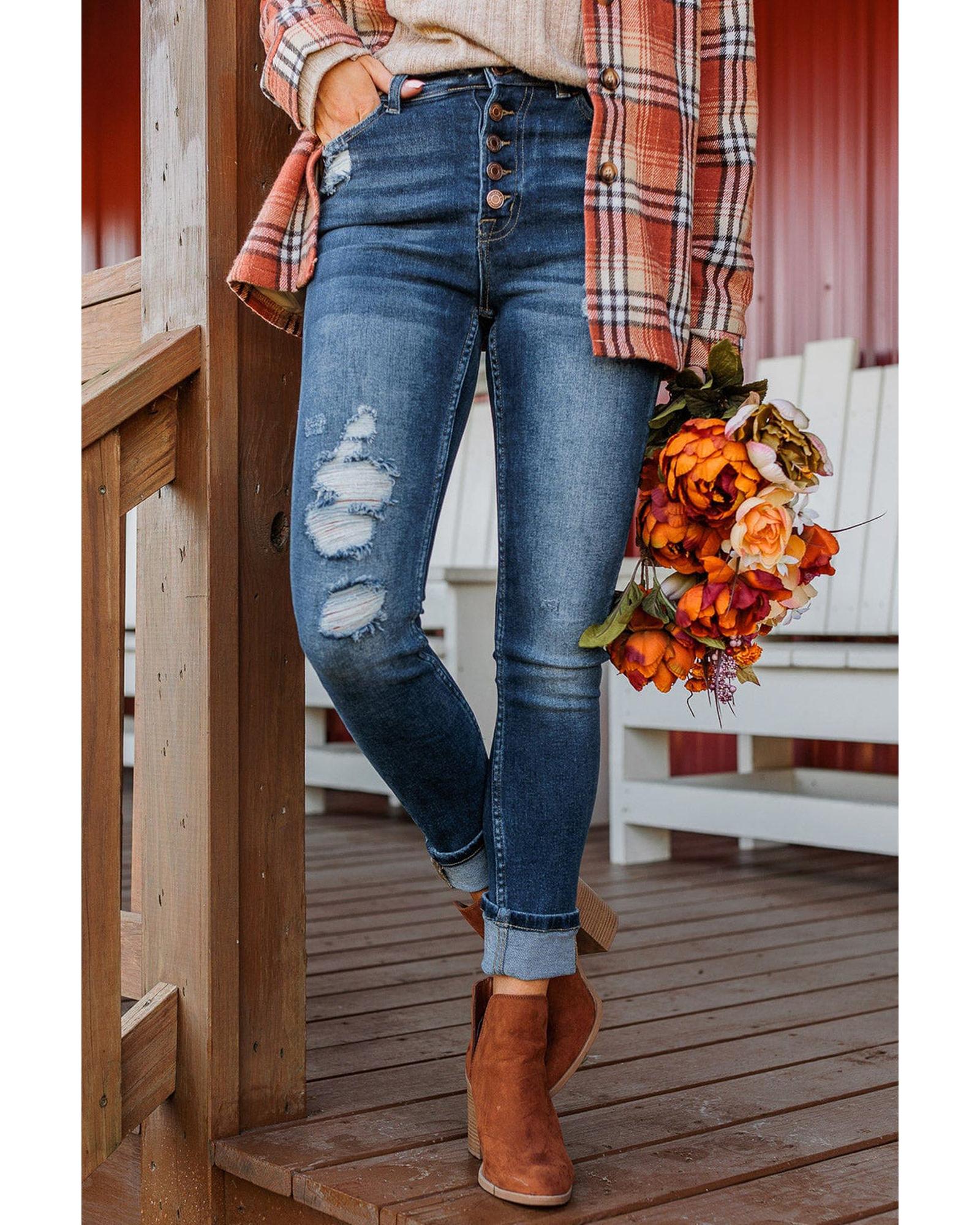 Azura Exchange Button Fly High Waist Skinny Jeans - 8 US Main image