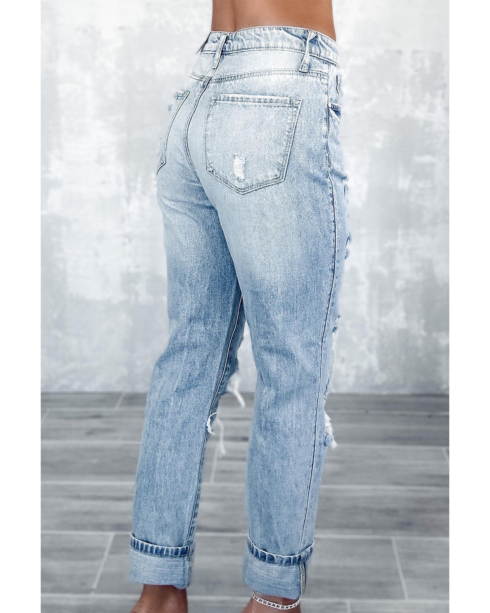 Azura Exchange Frayed Sky Blue Slim Fit High Waist Jeans - 14 US Secondary image