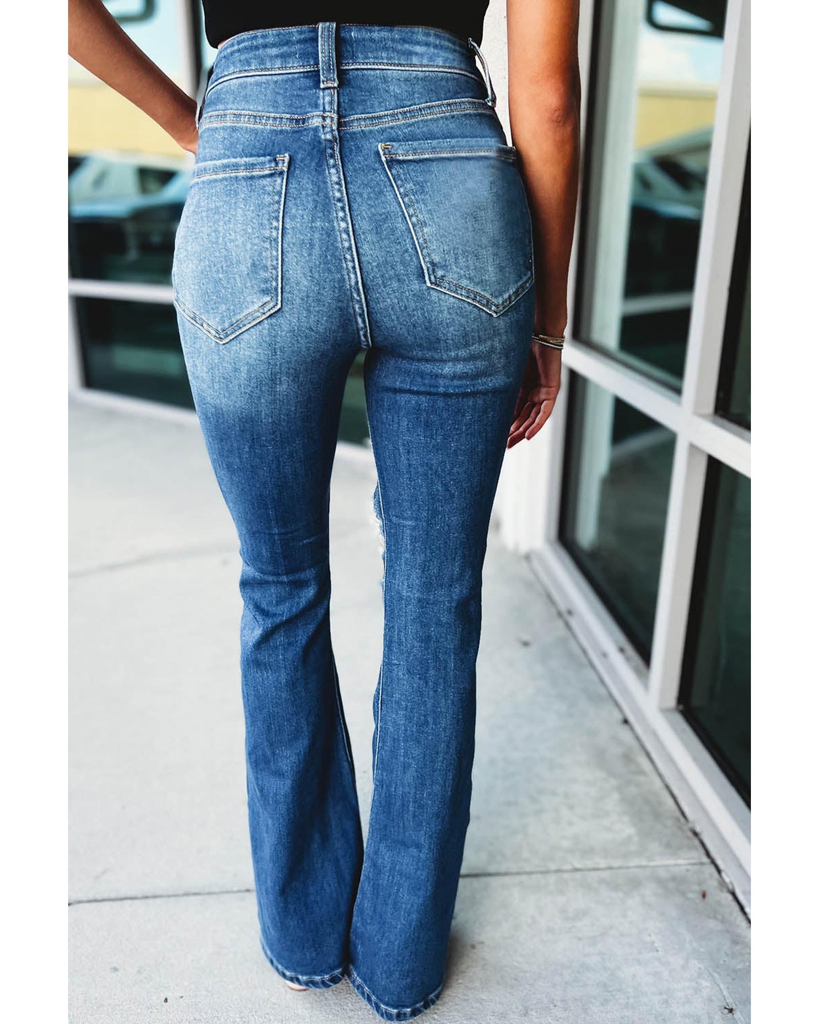 Azura Exchange Distressed Cutout Flare Leg Jeans - 12 US Secondary image
