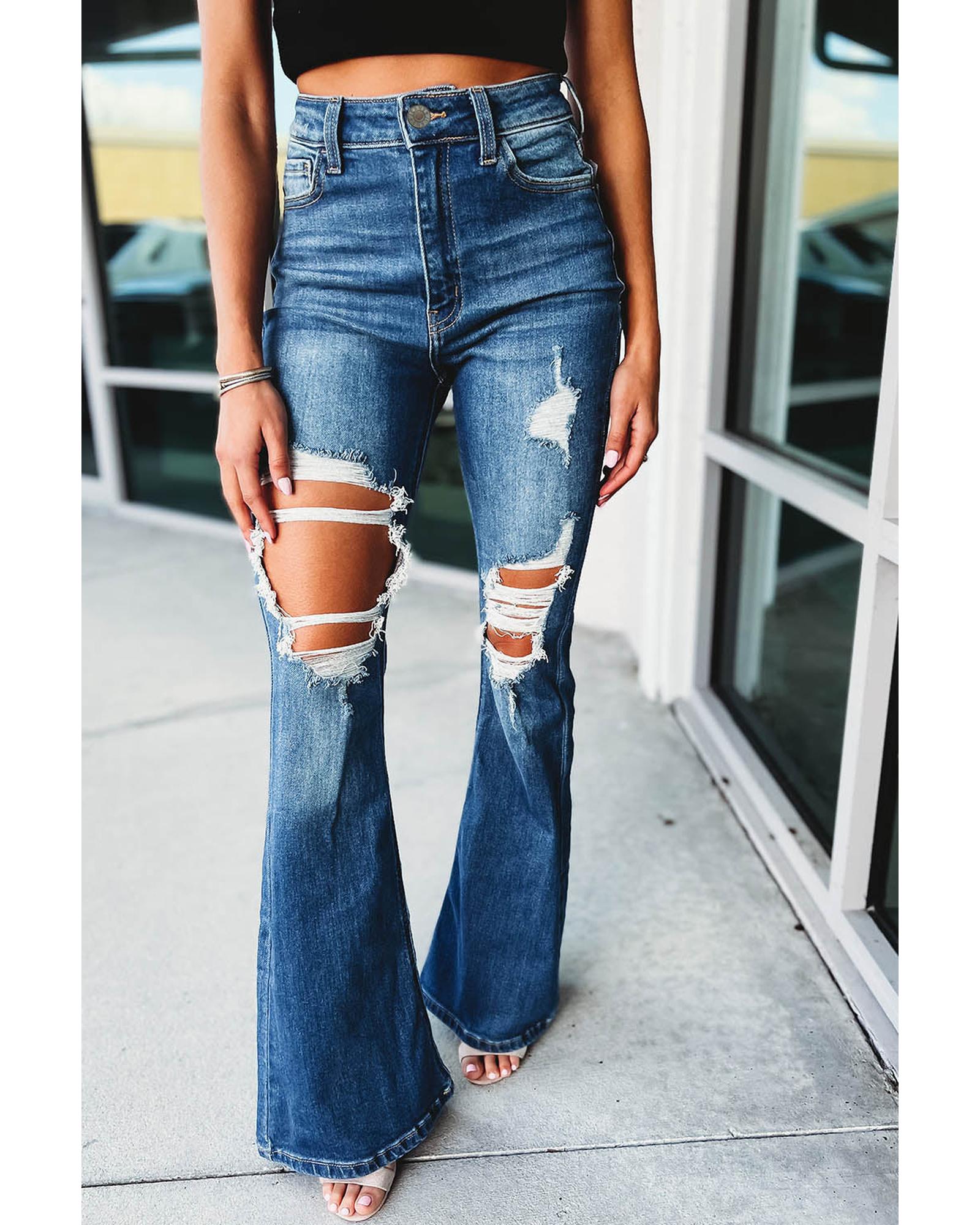 Azura Exchange Distressed Cutout Flare Leg Jeans - 8 US Main image