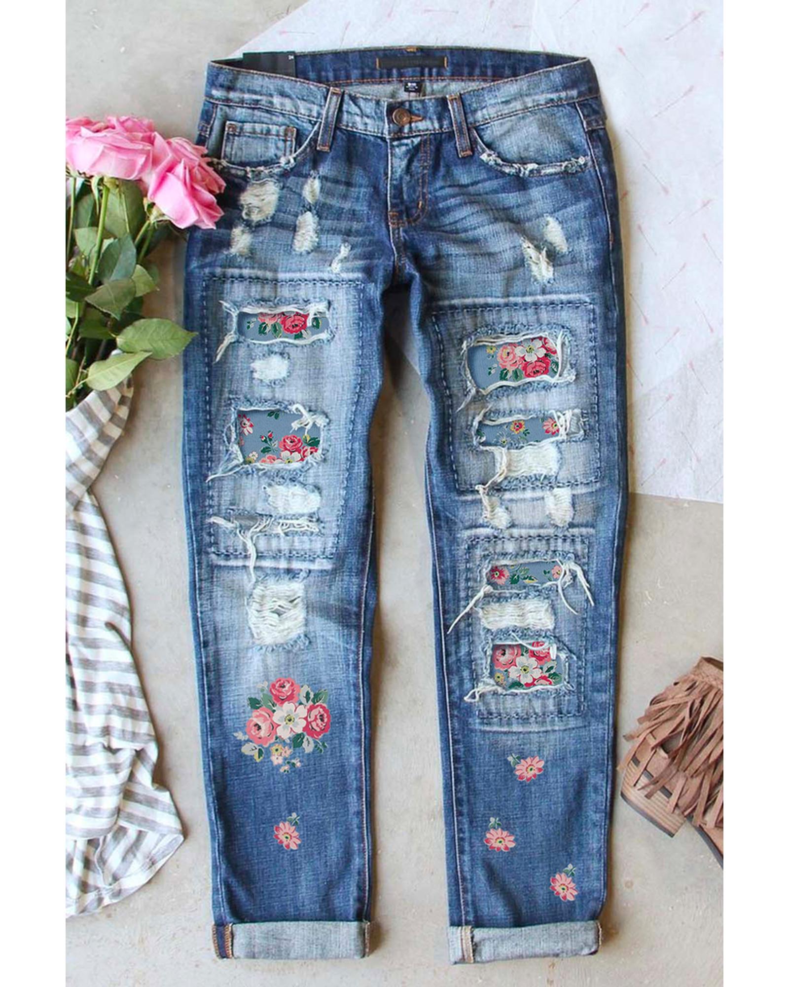 Azura Exchange Contrast Distressed Mid Waist Jeans - 2XL Main image