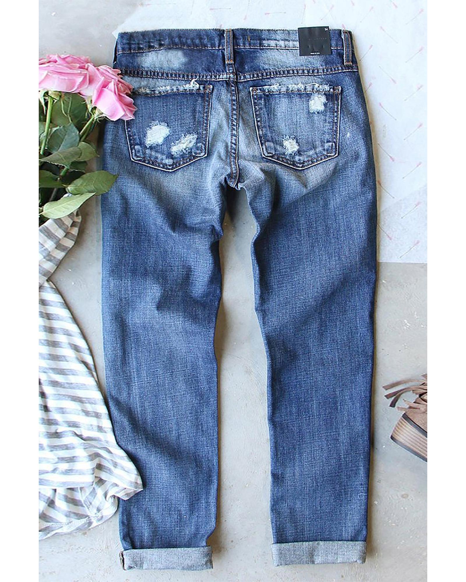 Azura Exchange Contrast Distressed Mid Waist Jeans - 2XL Secondary image