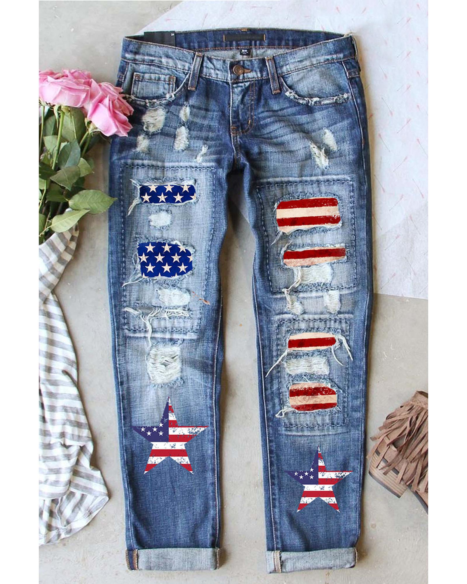 Azura Exchange American Flag Graphic Jeans - M Main image