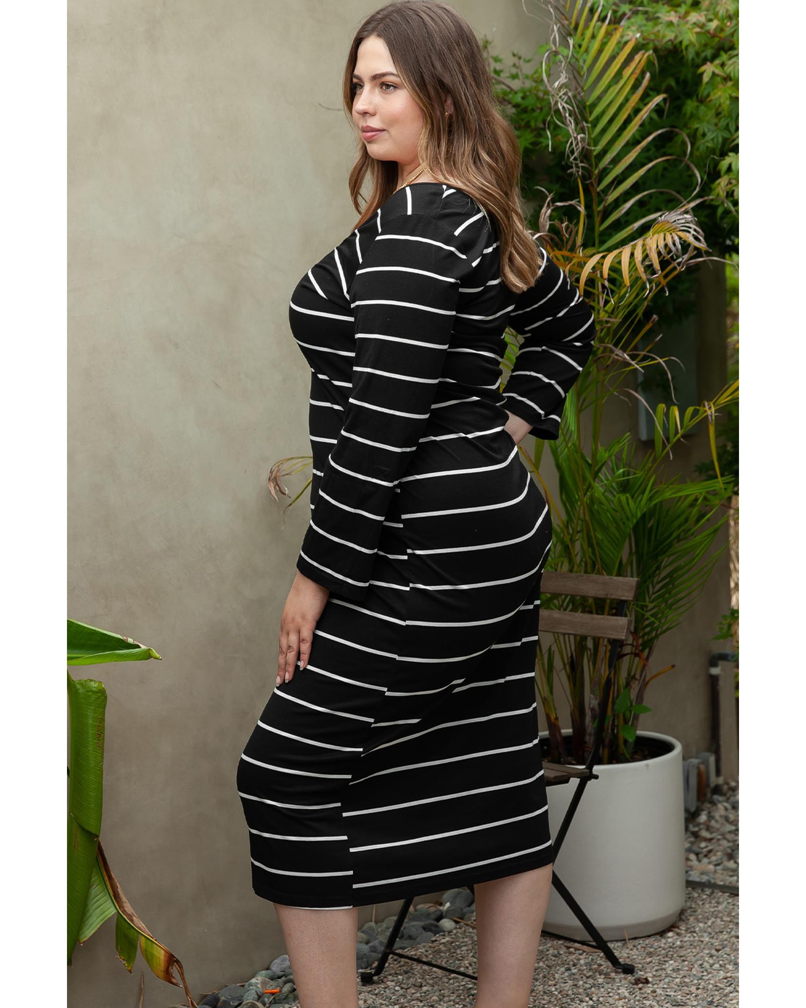 Azura Exchange Black Plus Size Striped Loose Long Shift Dress - 1X Main image
