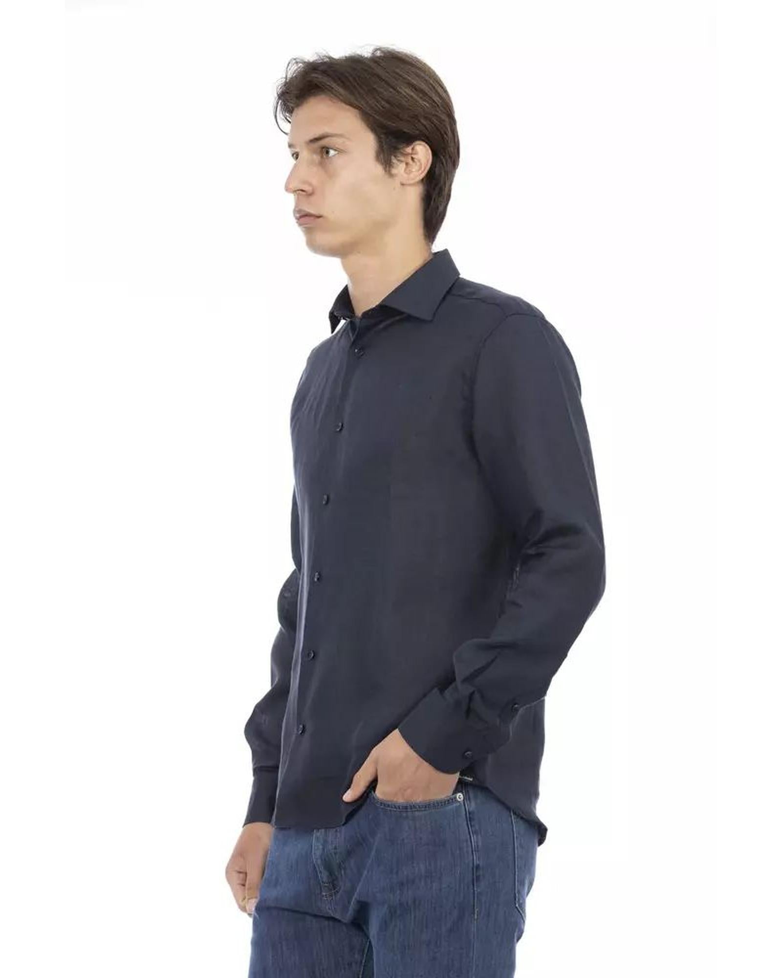 Baldinini Trend Men's Blue Linen Shirt - L Secondary image