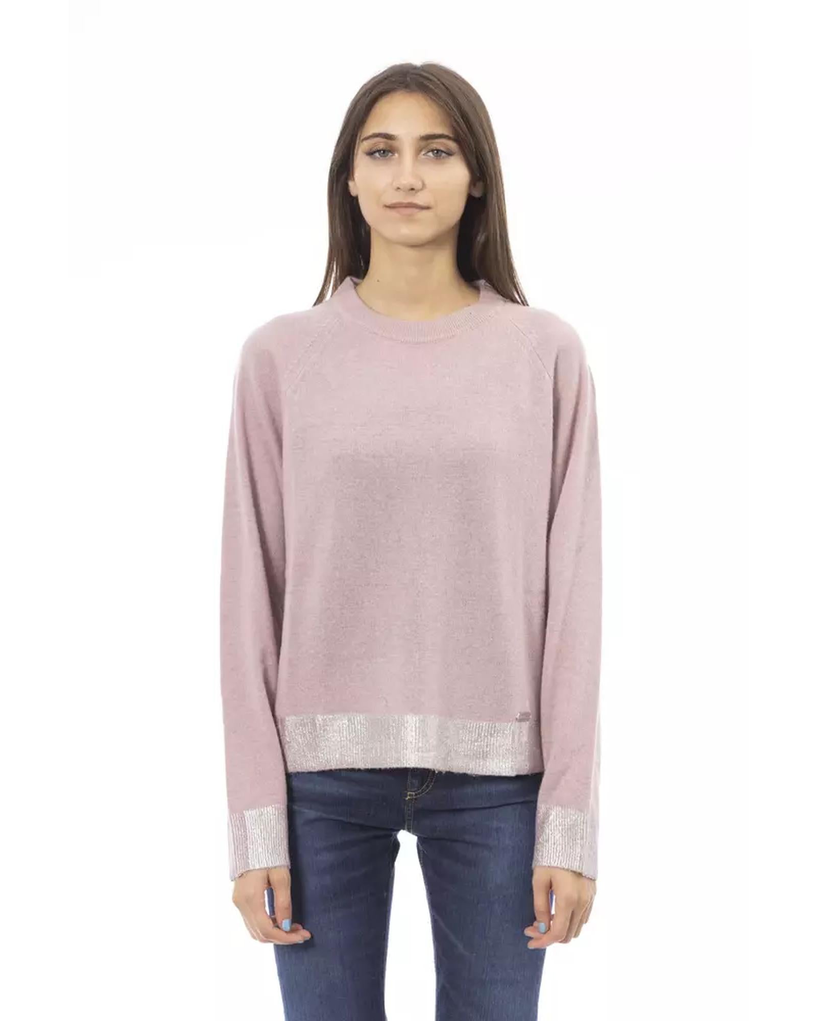 Ribbed Crew Neck Sweater with Long Sleeves and Metal Monogram Detail M Women Main image