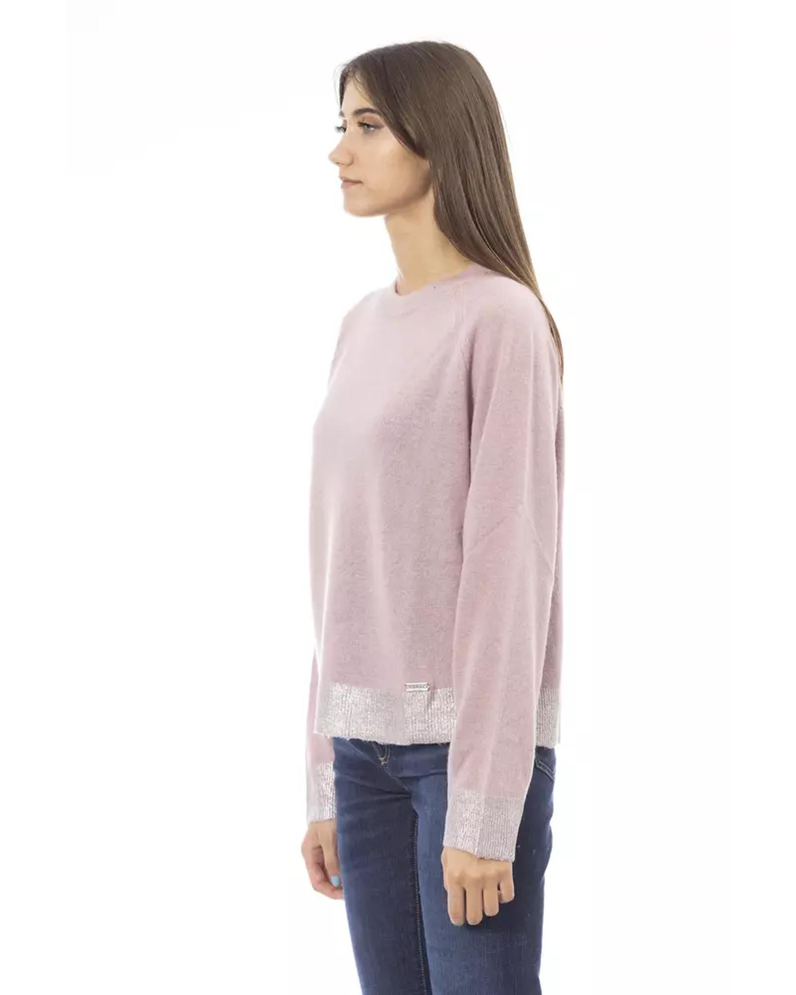 Ribbed Crew Neck Sweater with Long Sleeves and Metal Monogram Detail M Women Secondary image