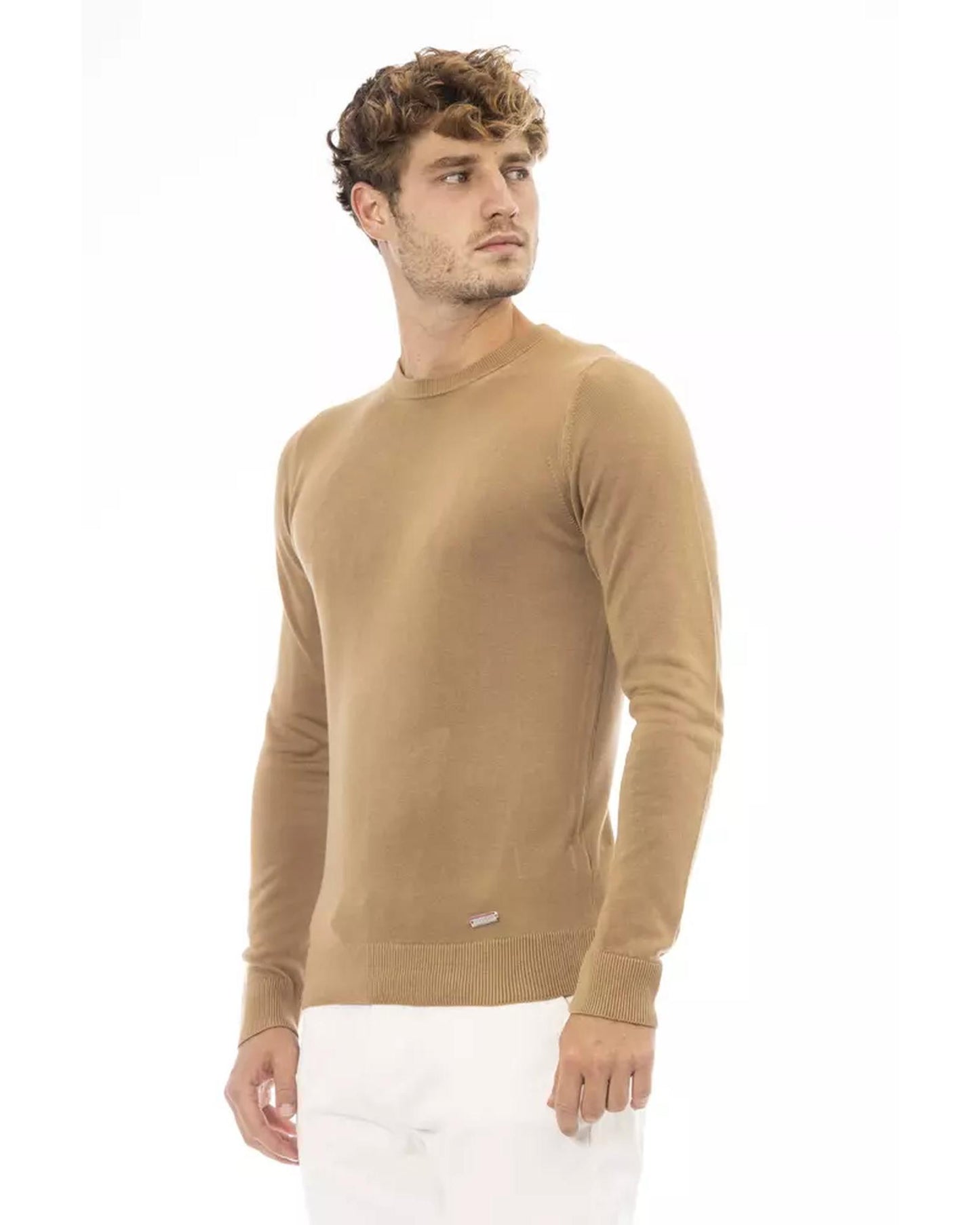 Fine Ribbed Knit Crew Neck Sweater with Long Sleeves 52 IT Men
