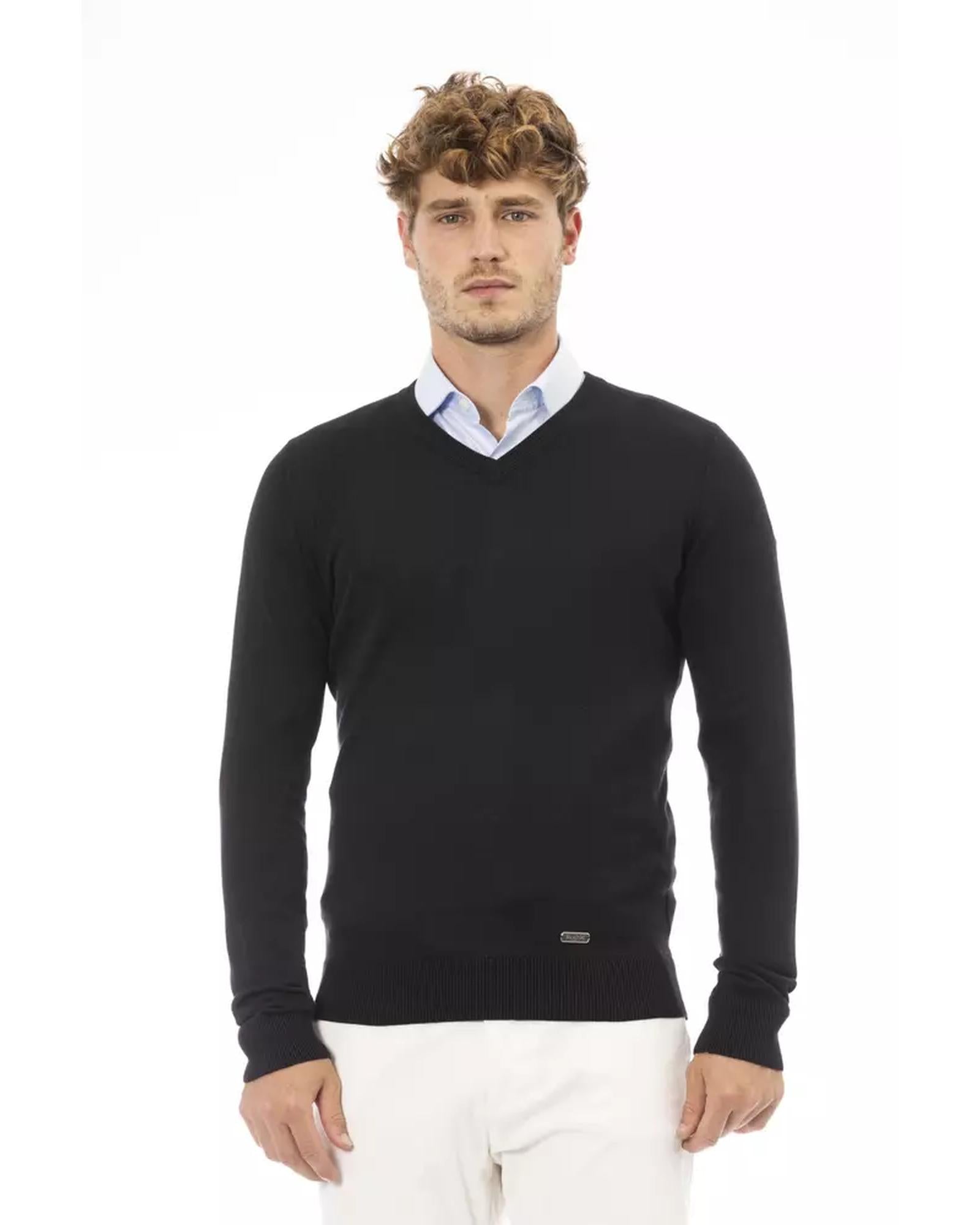 Metal Monogram V-Neck Sweater with Ribbed Details 48 IT Men Main image