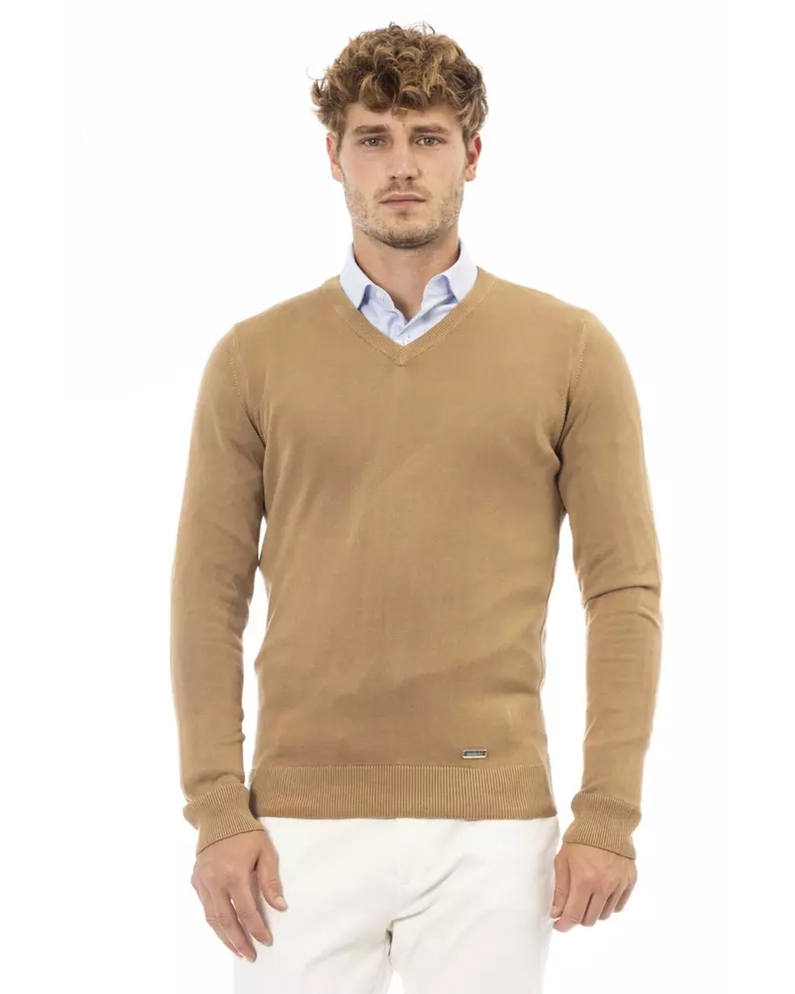 Fine Ribbed Knit V-neck Sweater with Long Sleeves 50 IT Men Main image
