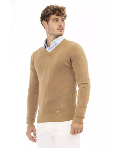 Fine Ribbed Knit V-neck Sweater with Long Sleeves 50 IT Men