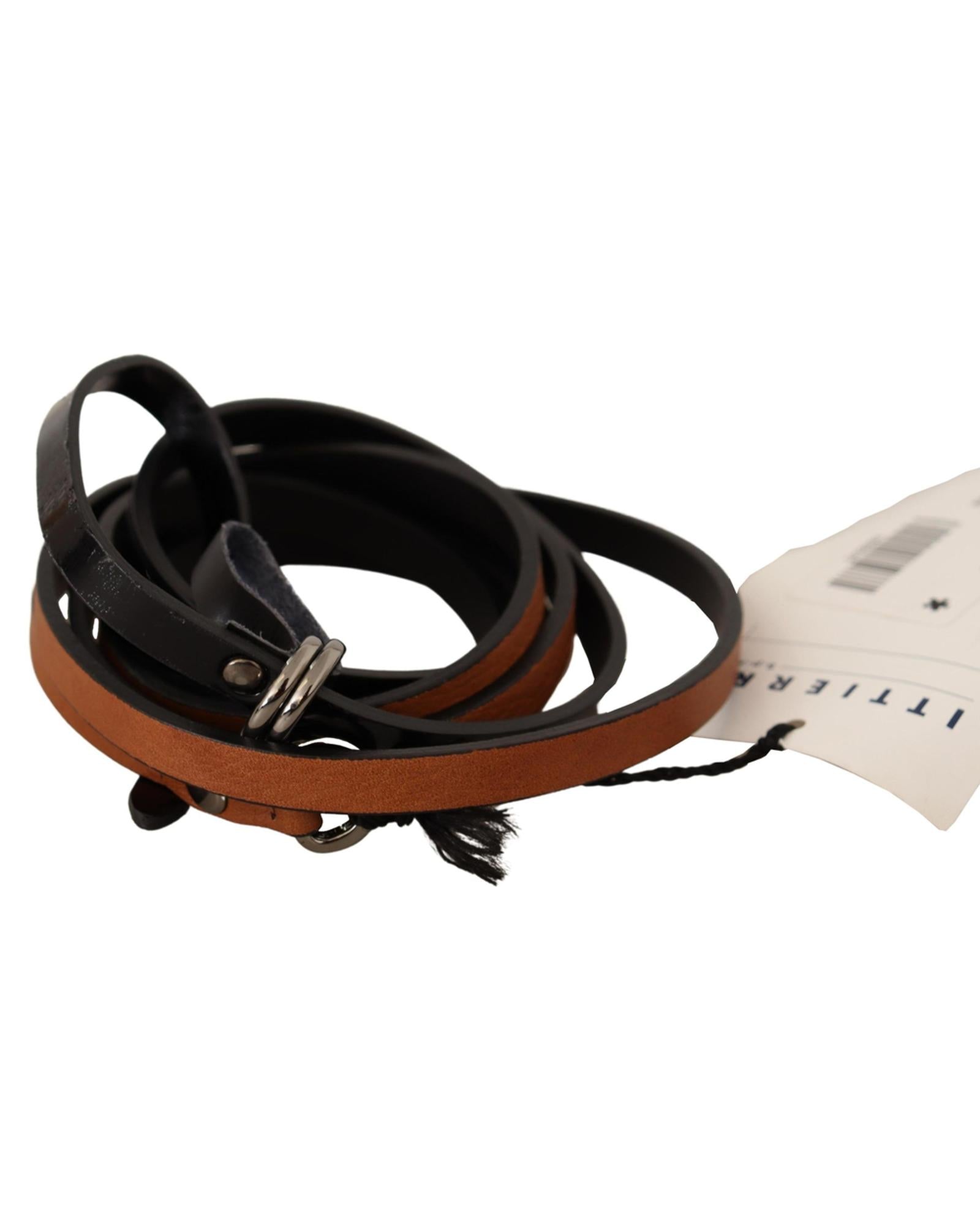 CNC Costume National Fashion Belt with Silver Tone Buckle - Brown Leather 100 cm Women Secondary image