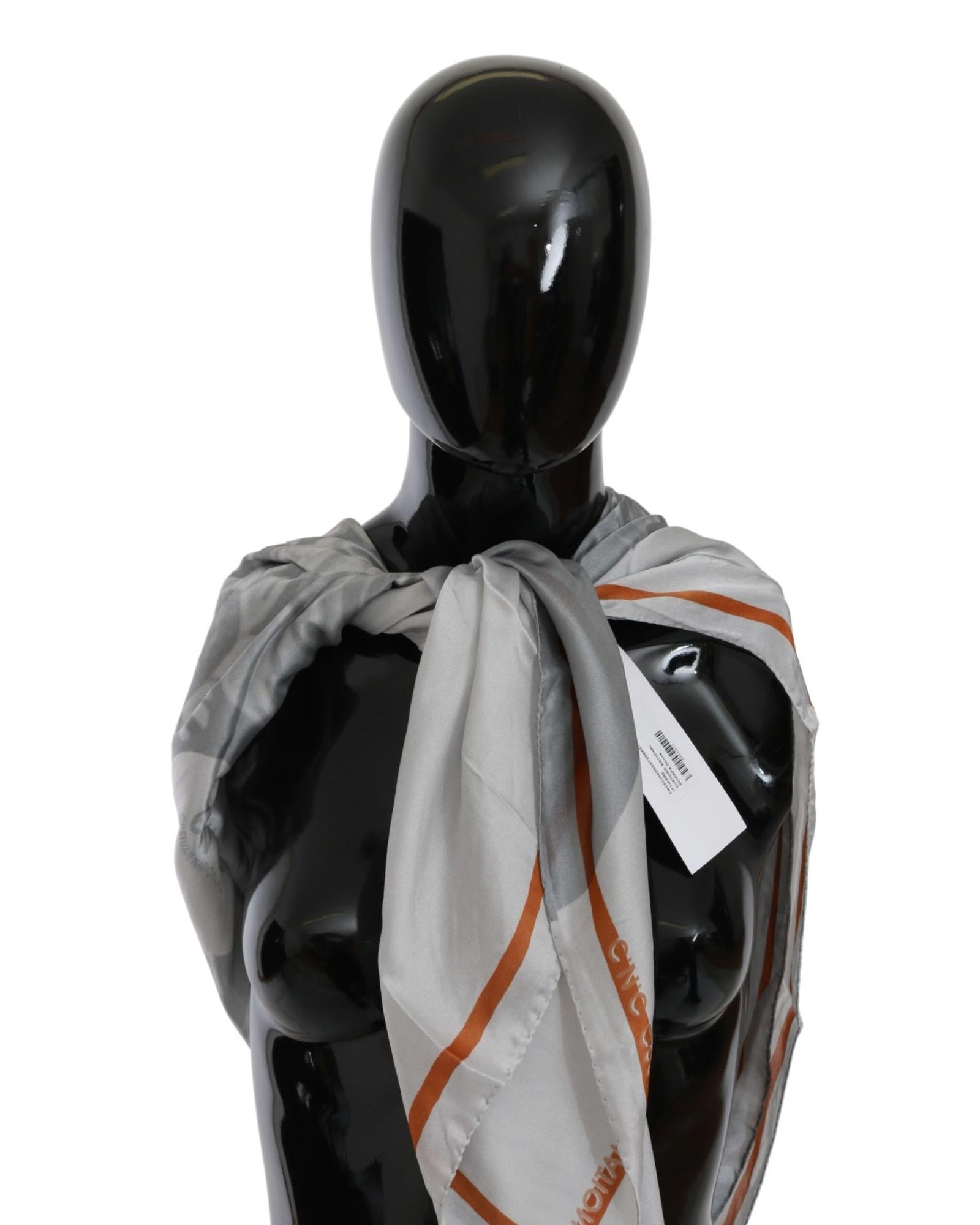Costume National Women's Gray Orange Silk Floral Foulard Wrap Scarf - One Size Main image