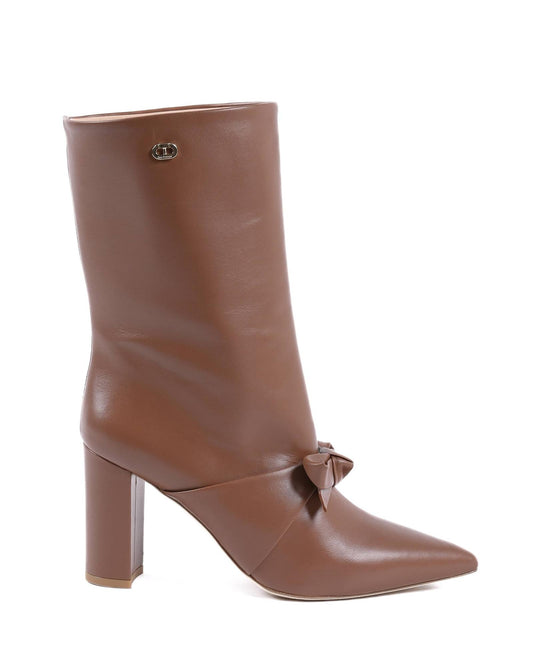 Pointed Toe Bow Boot with Gold Logo Detail - 37 EU