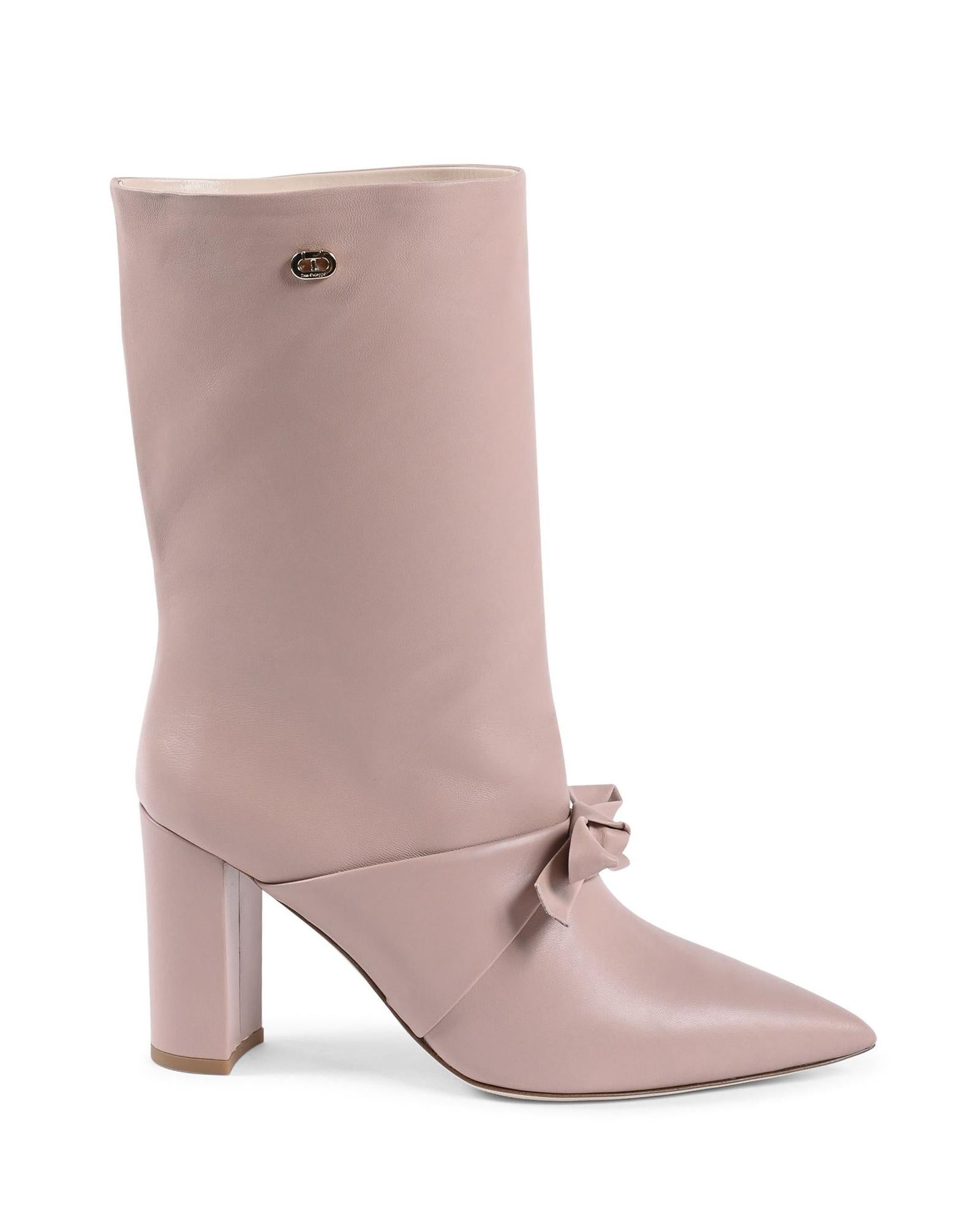Pointed Toe Bow Short Boot with Gold Logo Detail - 37 EU Main image