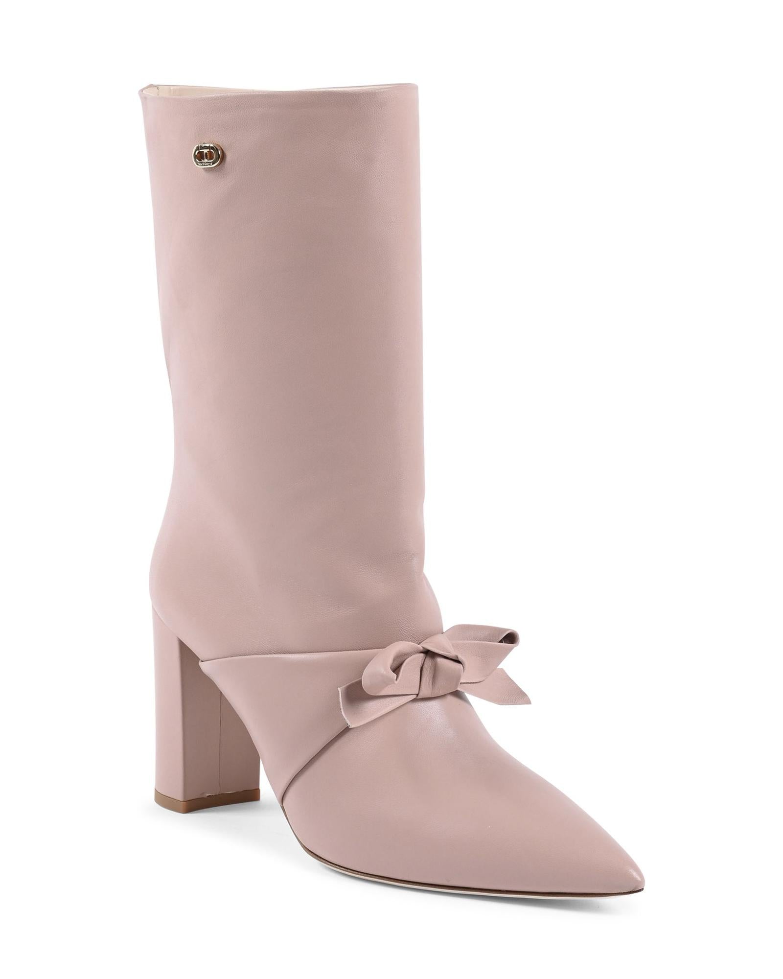 Pointed Toe Bow Short Boot with Gold Logo Detail - 37 EU Secondary image