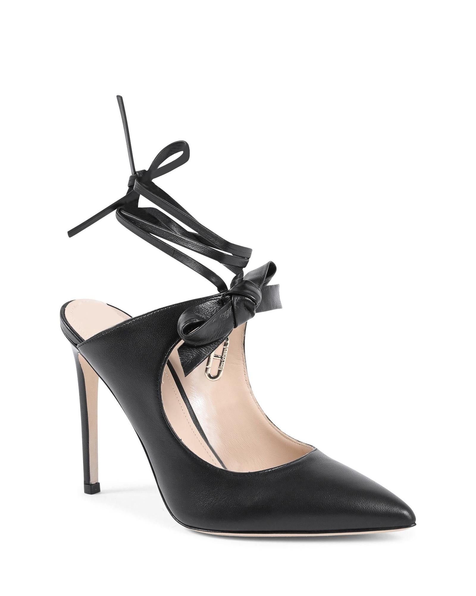 Pointed Toe Leather Mule with Bow and Stiletto Heel - 37 EU Secondary image
