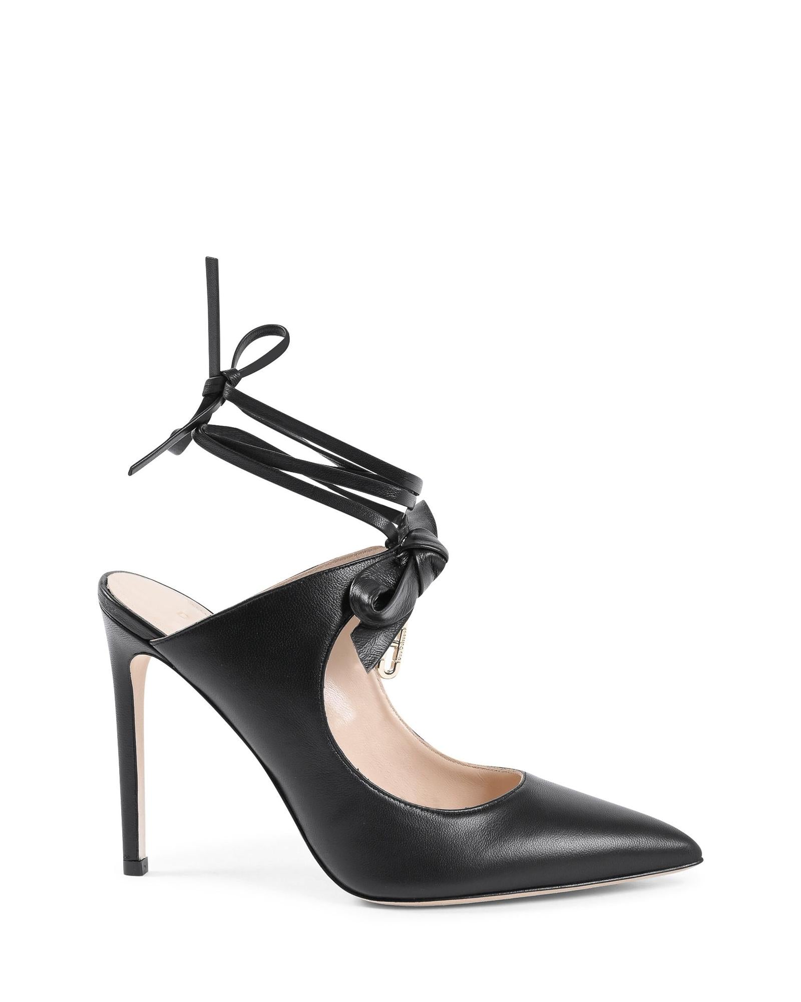 Pointed Toe Leather Mule with Bow and Stiletto Heel - 38 EU Main image