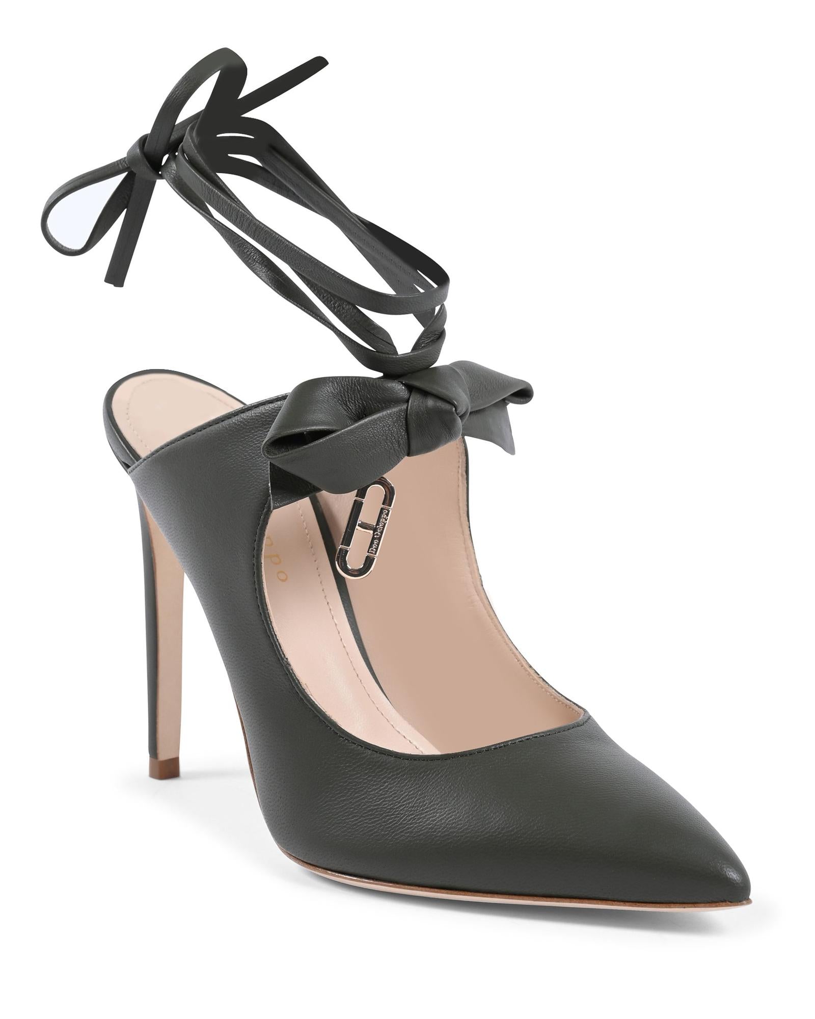 Leather Pointed Toe Mule with Bow Detail - 39 EU Secondary image