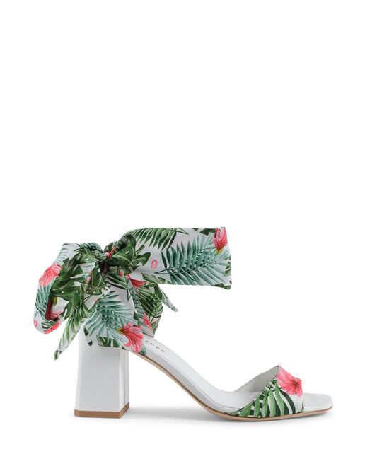 Silk Printed Heeled Sandal - 37.5 EU