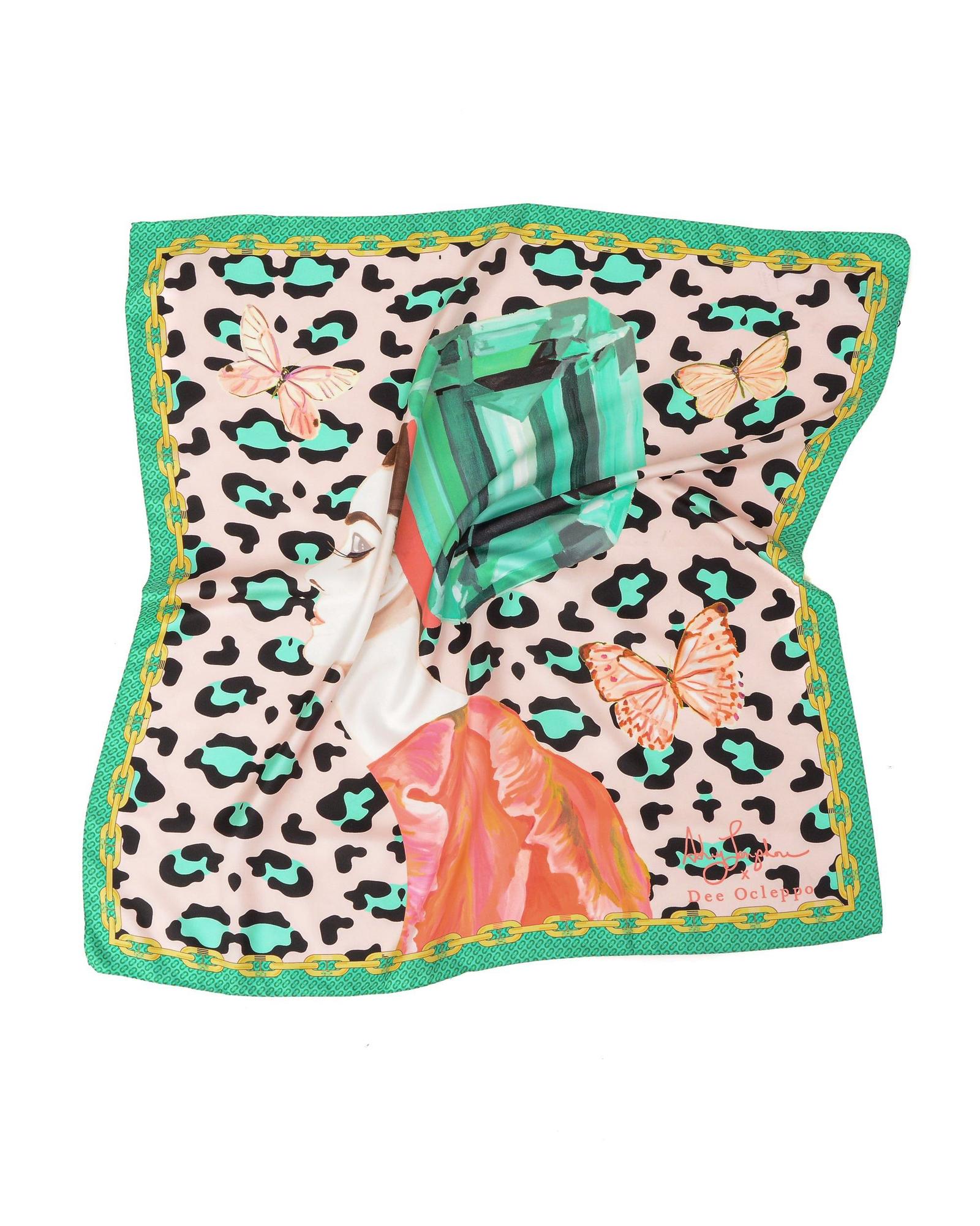 Green Leopard Silk Scarf - One Size Secondary image