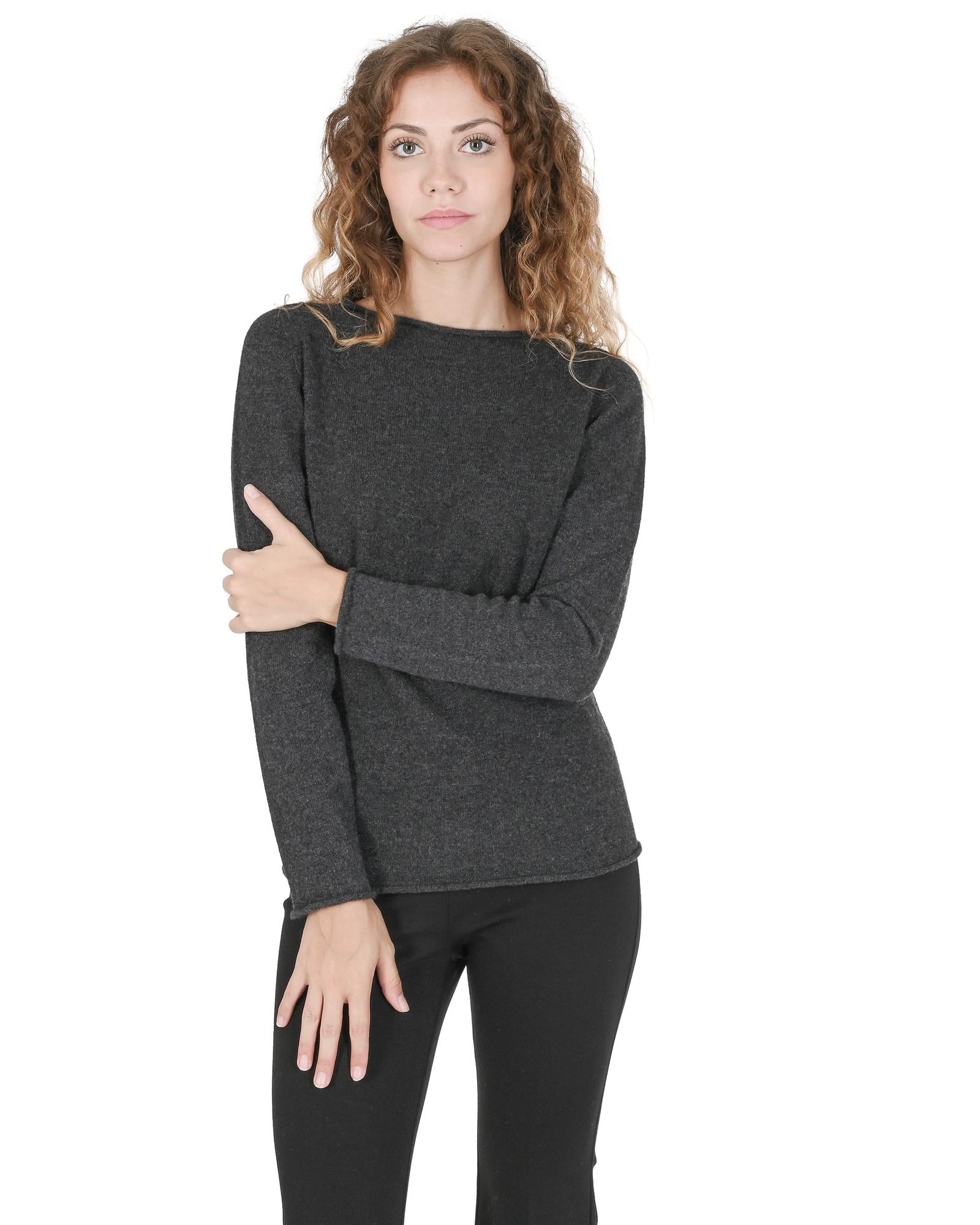 Crown of Edinburgh Cashmere Women's Premium Cashmere Boatneck Sweater in Dark gray - L Main image