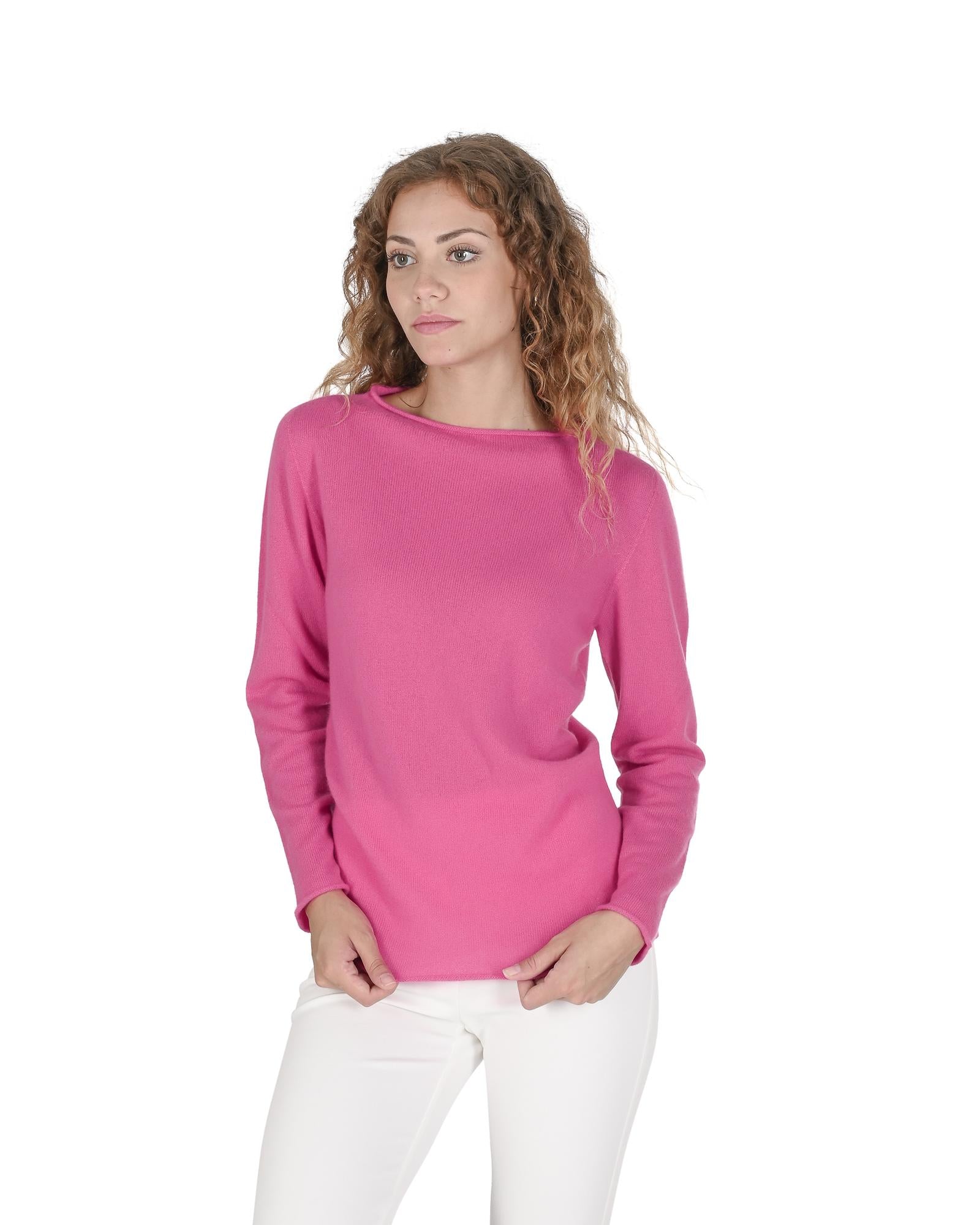 Crown of Edinburgh Cashmere Women's Cashmere Boatneck Sweater in Fuchsia - M Main image