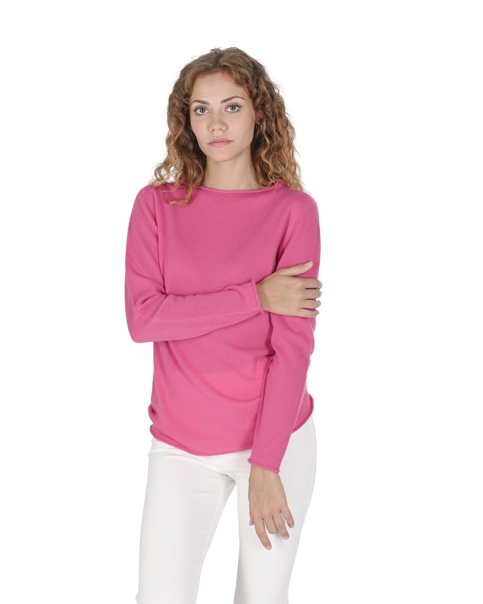 Crown of Edinburgh Cashmere Women's Cashmere Boatneck Sweater in Fuchsia - M Secondary image