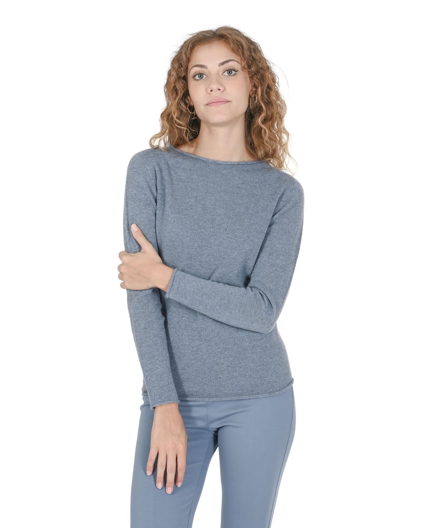 Crown of Edinburgh Cashmere Women's Cashmere Boatneck Sweater - Italian Crafted in Sky blue - S Secondary image