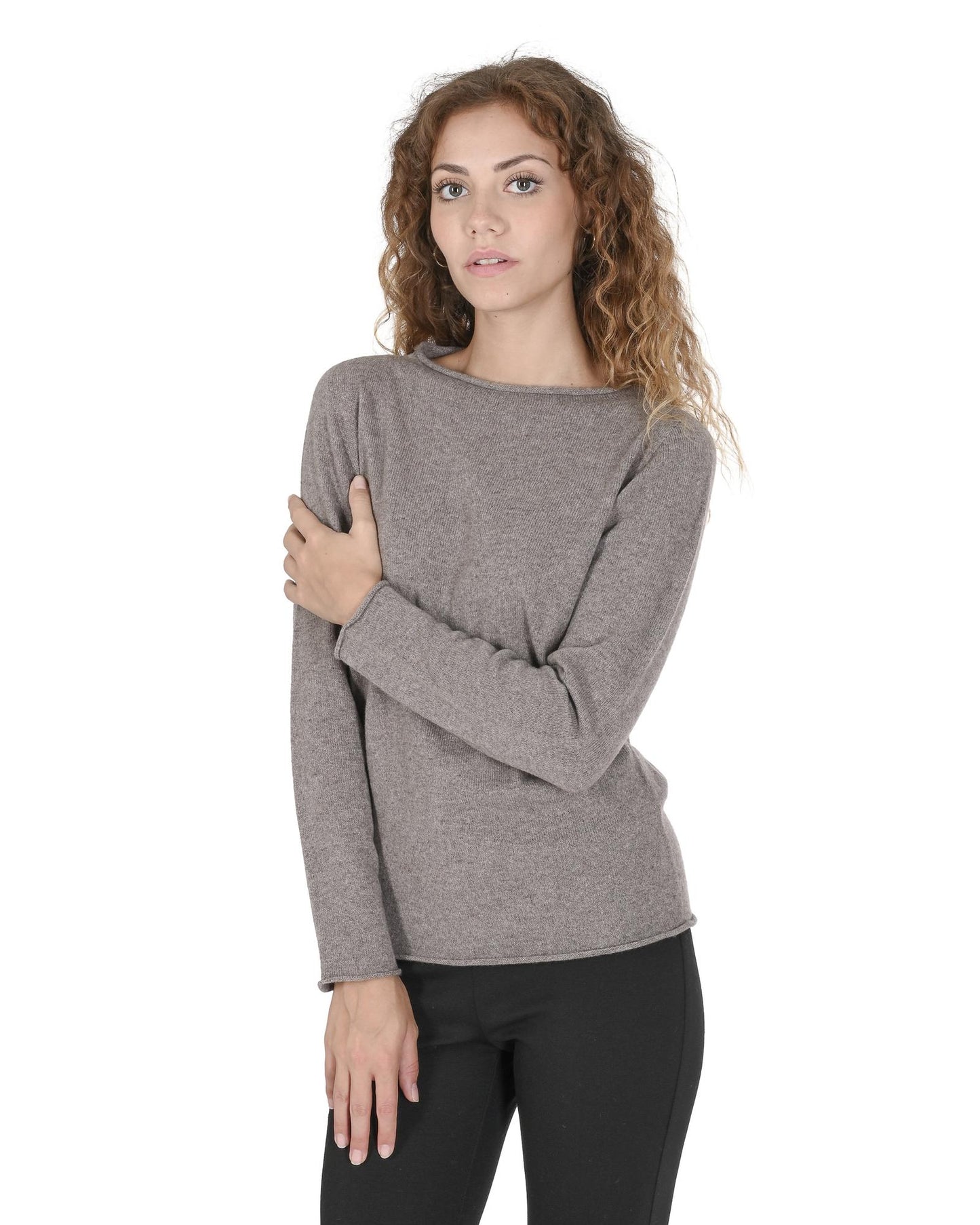Crown of Edinburgh Cashmere Women's Cashmere Boatneck Sweater in Taupe - S