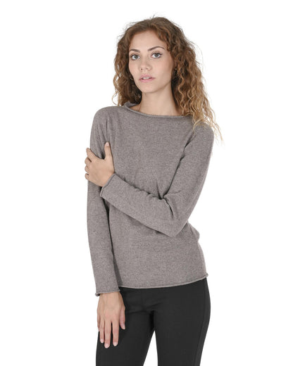 Crown of Edinburgh Cashmere Women's Cashmere Boatneck Sweater in Taupe - S
