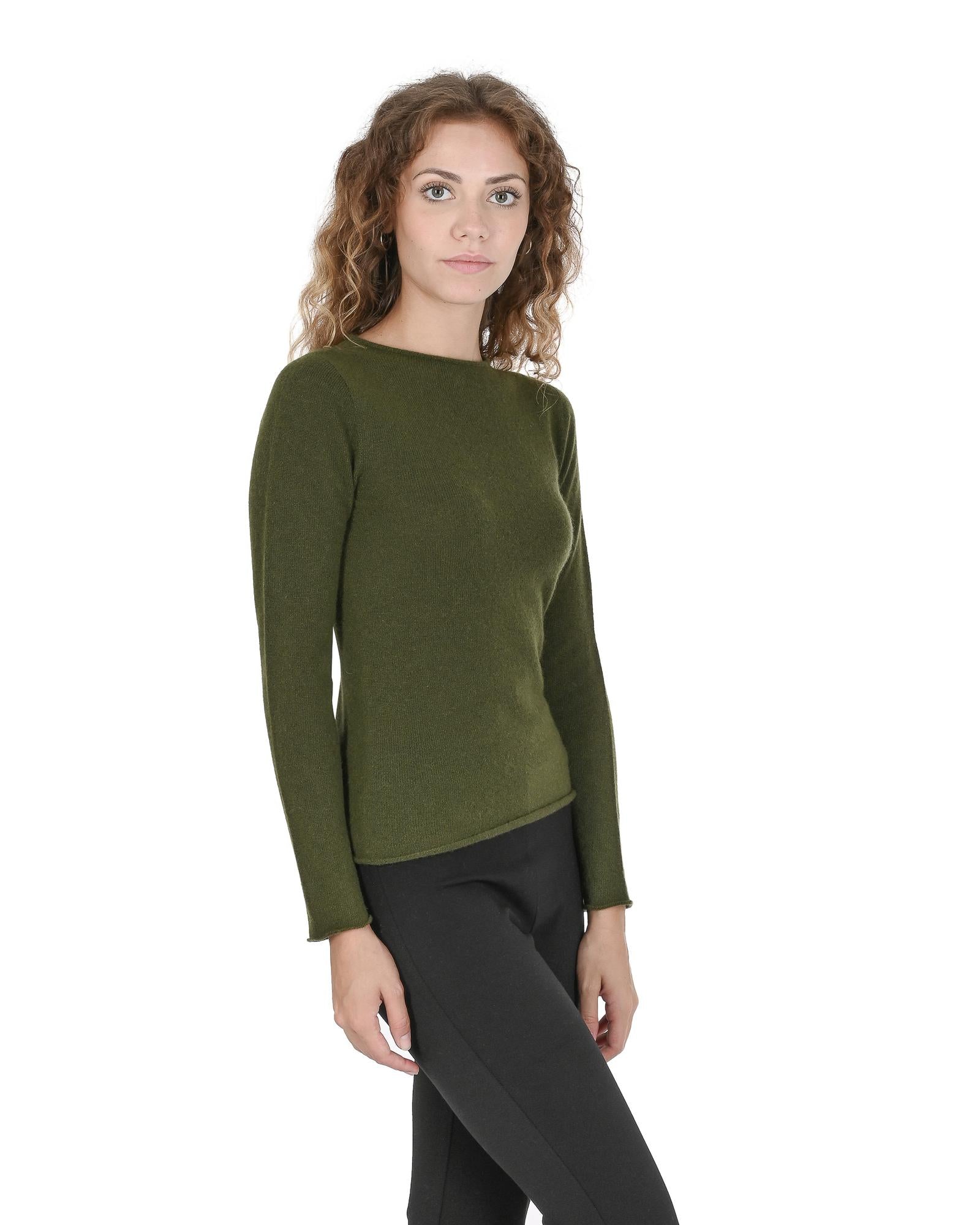 Crown of Edinburgh Cashmere Women's Boat Neck Cashmere Sweater - COE 007 in Verde Oliva - XS Main image