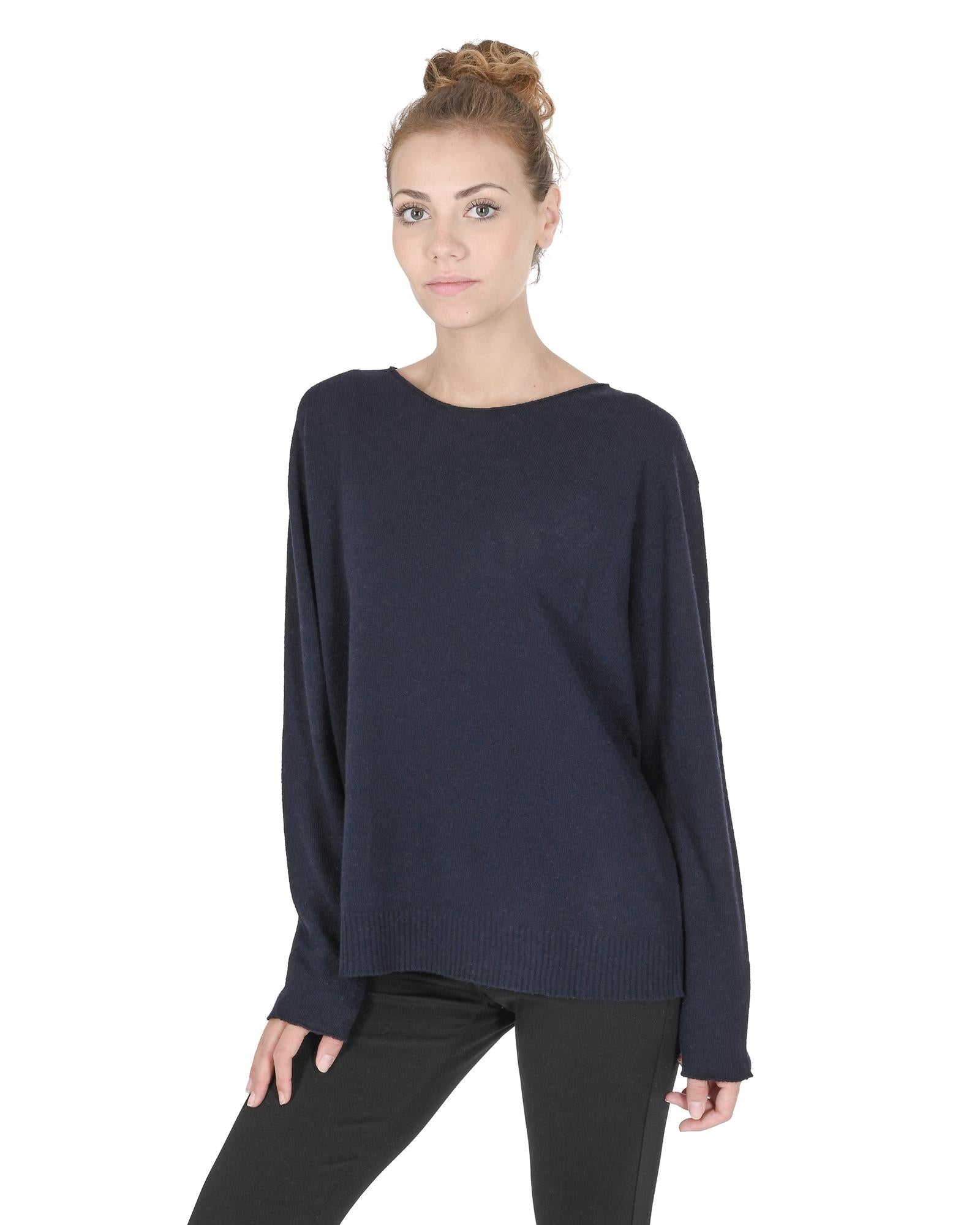 Crown of Edinburgh Cashmere Women's Premium Cashmere Oversize Boatneck Sweater in Navy blue - XL Main image