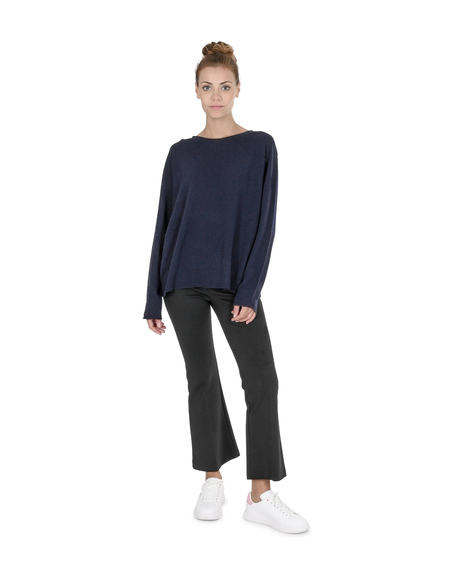 Crown of Edinburgh Cashmere Women's Premium Cashmere Oversize Boatneck Sweater in Navy blue - XL Secondary image