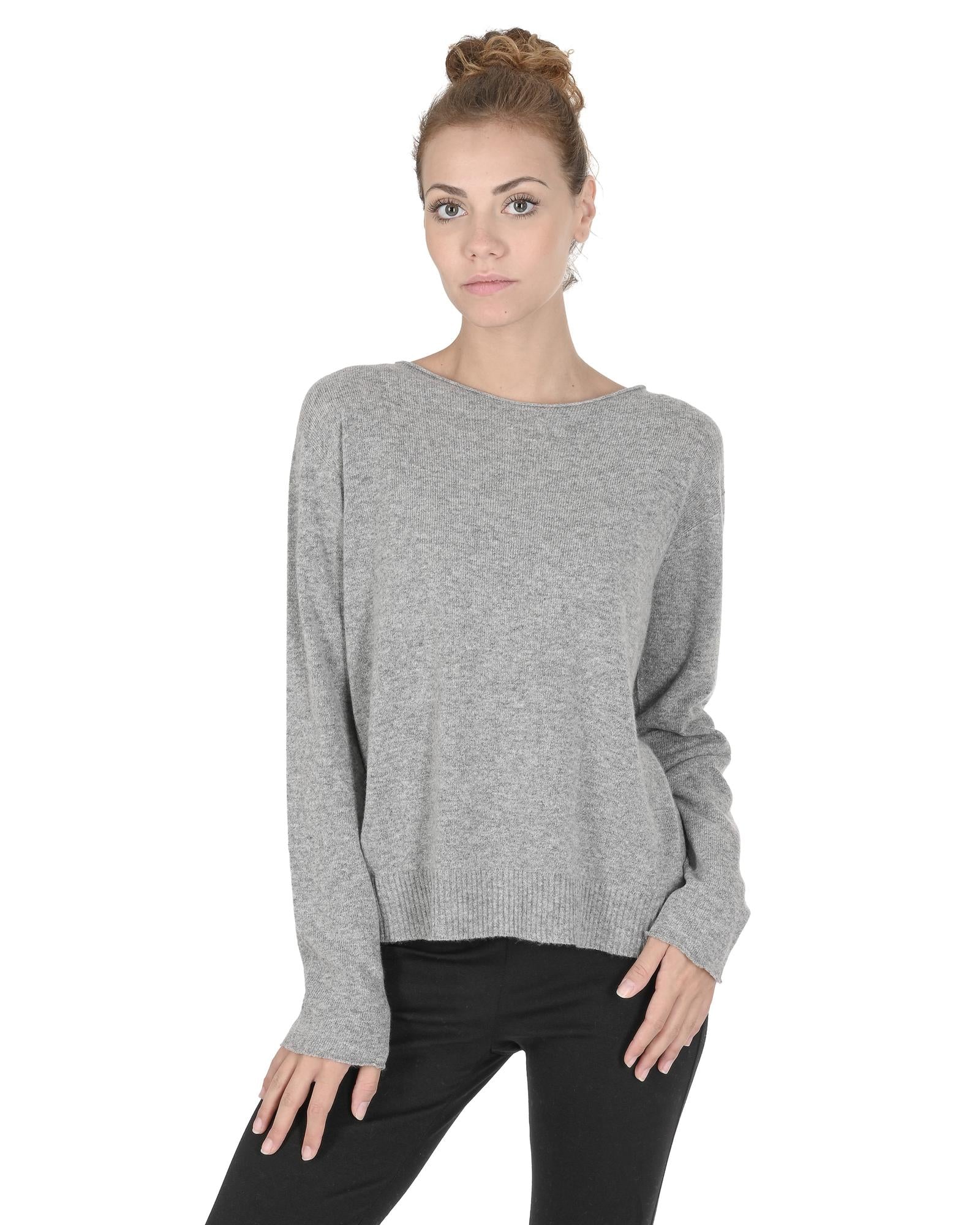 Crown of Edinburgh Cashmere Women's Cashmere Boatneck Sweater for Women in Grigio Peltro - L Main image