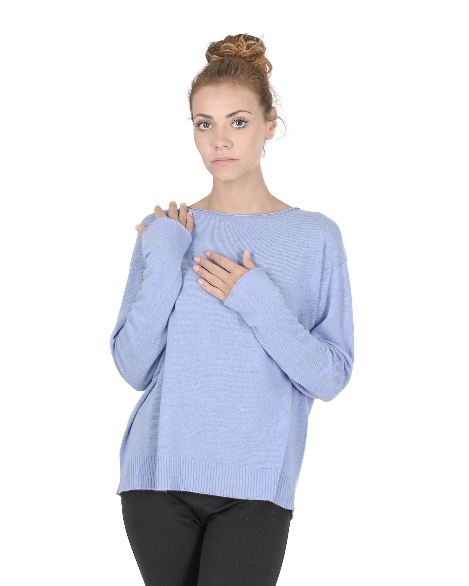 Crown of Edinburgh Cashmere Women's Cashmere Boatneck Sweater in Sky blue - XL Secondary image