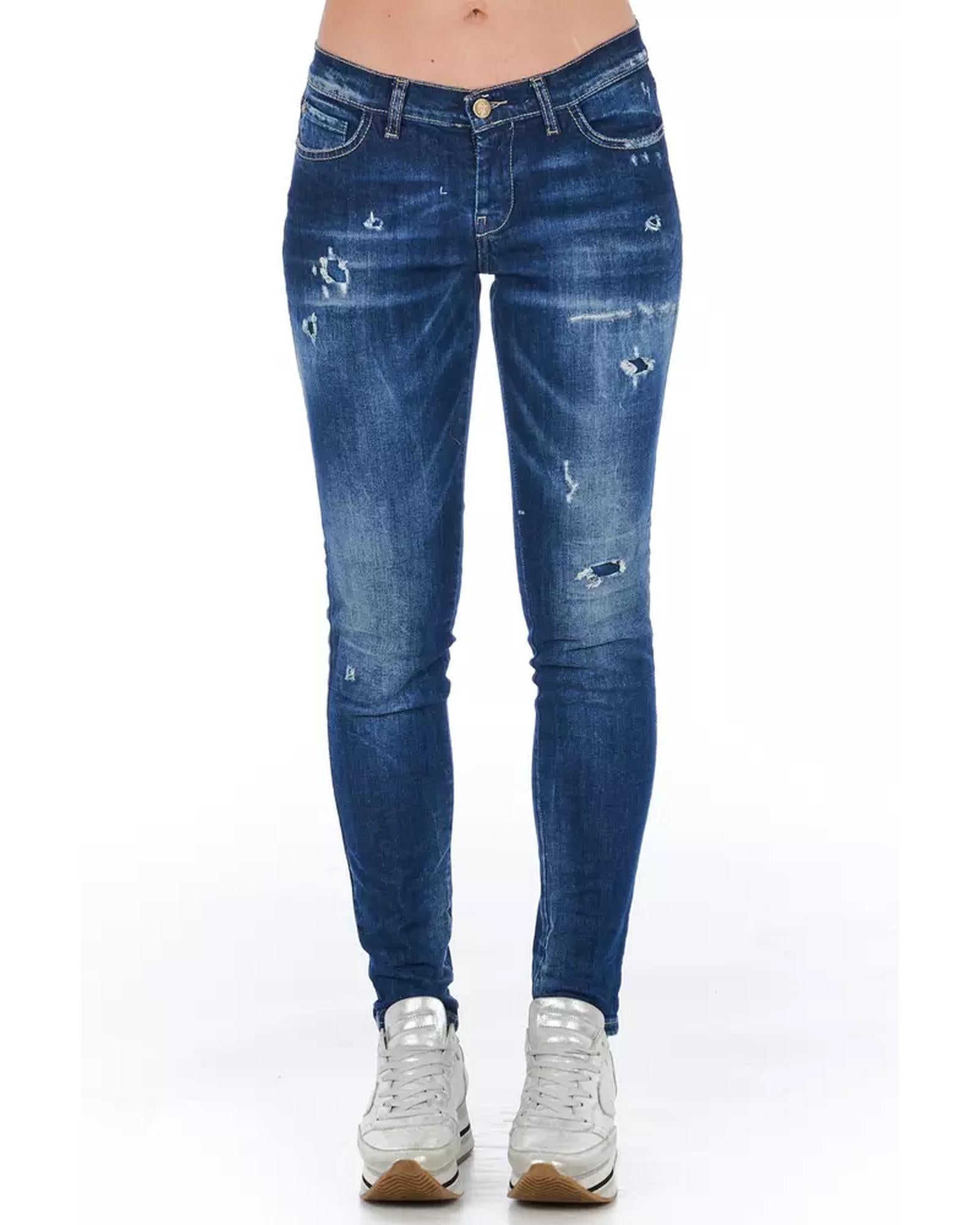 Worn Wash Skinny Denim Jeans with Multi-Pockets W26 US Women Main image