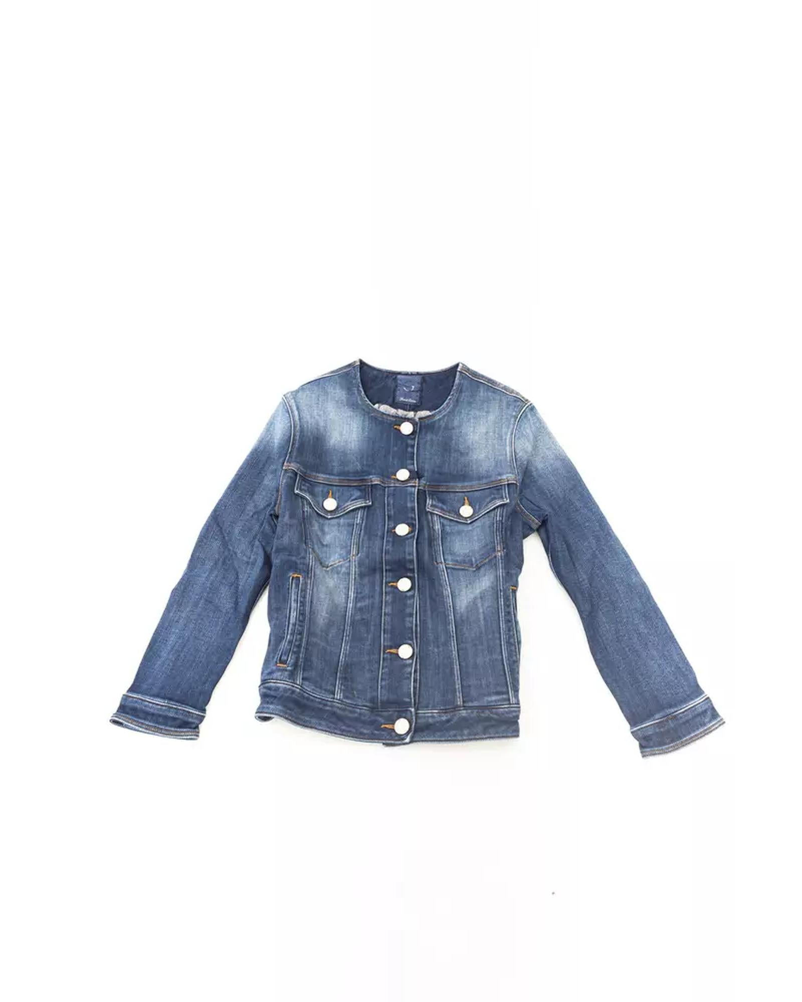 Round Neckline Denim Jacket with Metal Buttons and Contrast Stitching L Women Main image