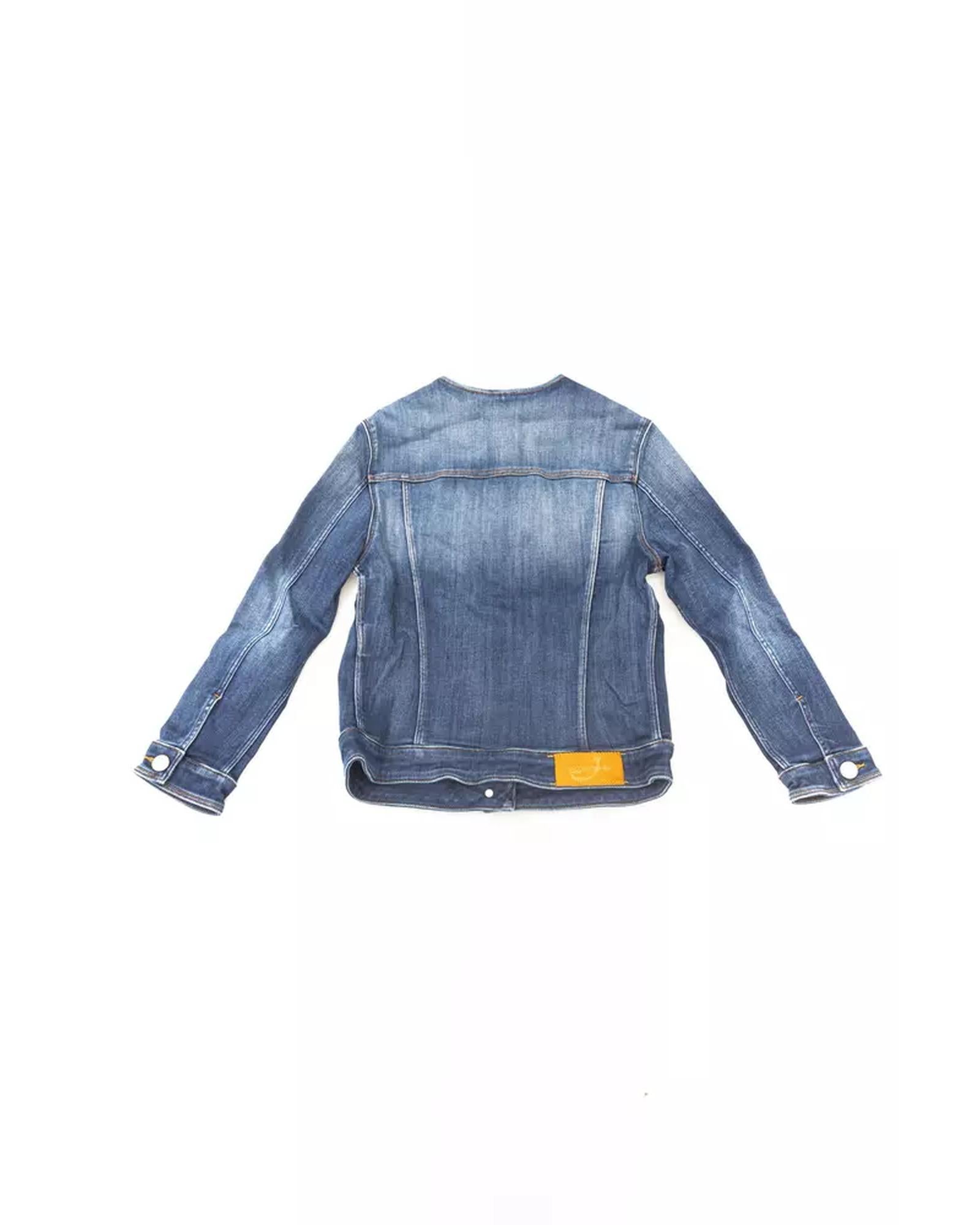 Round Neckline Denim Jacket with Metal Buttons and Contrast Stitching M Women Secondary image