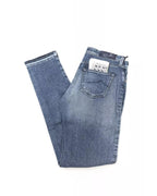Logo Embroidered Slim Jeans with Fringed Bottom"

or 

"Fringed Slim Jeans with Logo Embroidery W28 US Women