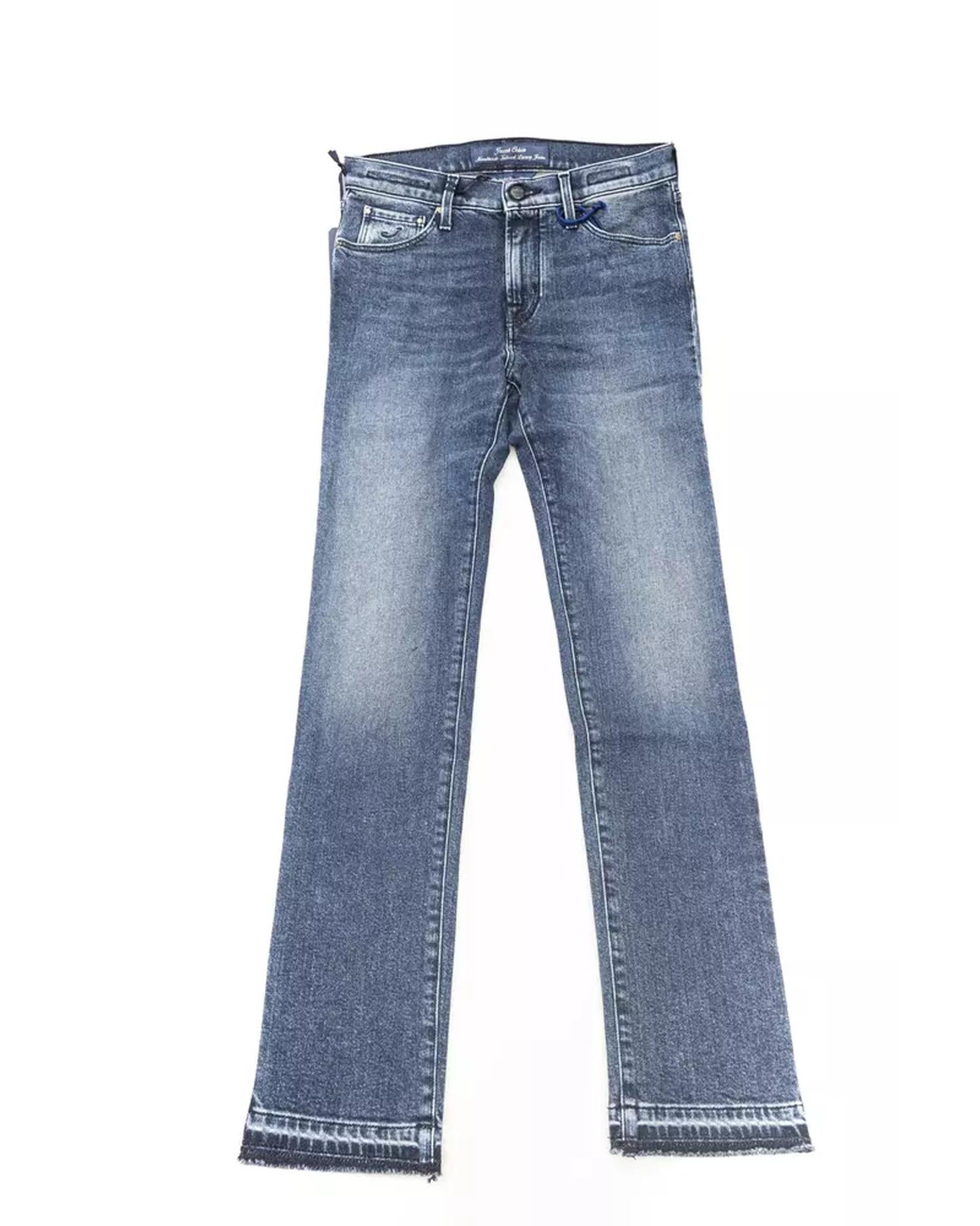 Logo Embroidered Slim Jeans with Fringed Bottom"

or 

"Fringed Slim Jeans with Logo Embroidery W28 US Women