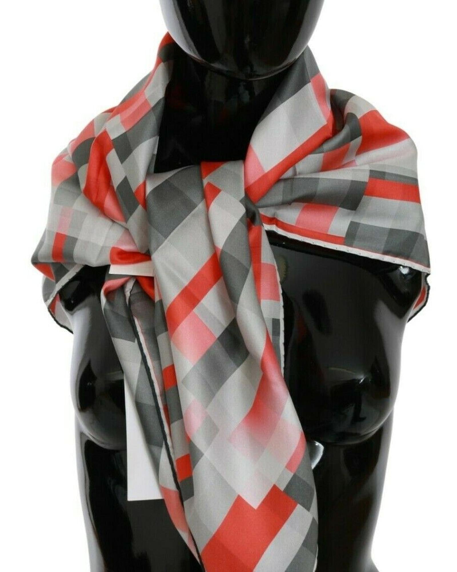 C’N’C COSTUME NATIONAL Gray Red Checkered Silk Scarf One Size Women Main image
